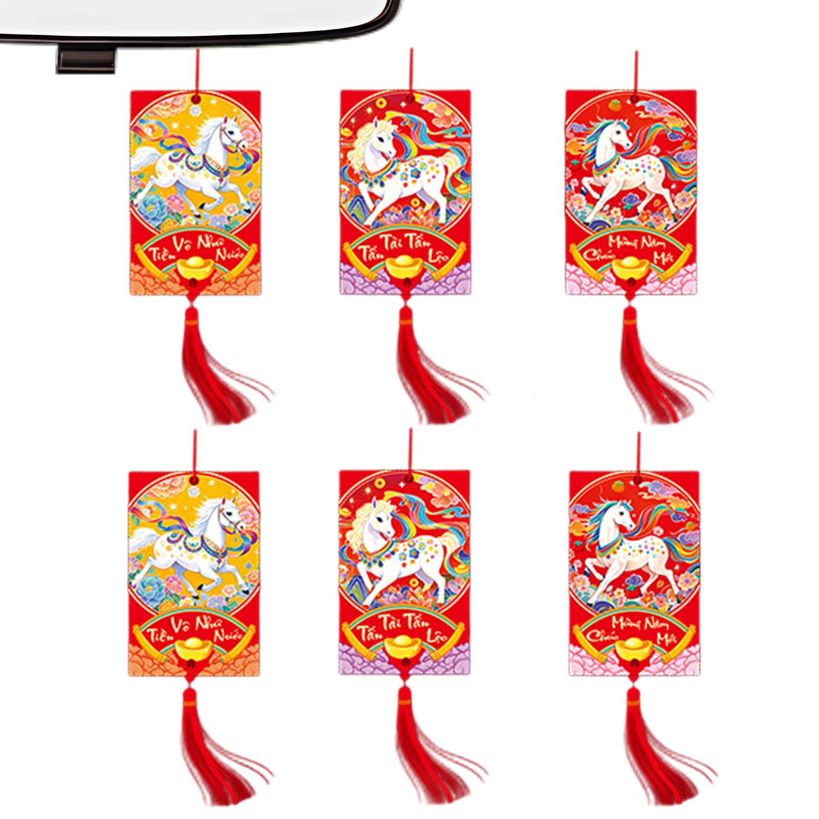 Chinese New Year Decorations,6-Piece 2026 Vietnamese Good Luck | Lunar Horse Year Paper Charm Decorations | for Holiday Home Doorway Tree Wall Door Potted Plants Party Office