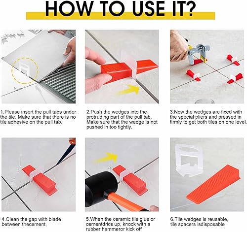 Miniatura 6 de Sistema de nivelación de azulejos, 300 clips espaciadores de azulejos y 100 piezas de cuñas reutilizables, herramientas de instalación de azulejos