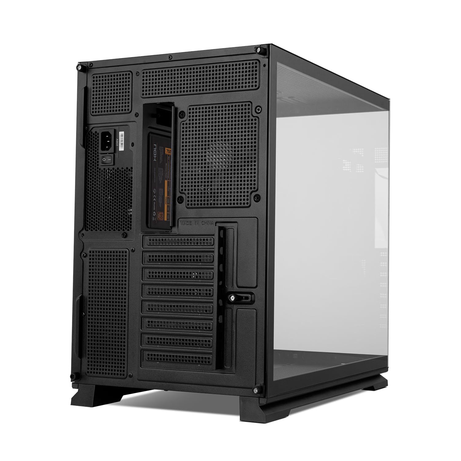 NOX XTREME PRODUCTS Hummer Galaxy - Obudowa PC, Bezramkowe Szkło Hartowane, 4 Wentylatory 120mm PWM, Miejsce na 10 Wentylatorów, USB-C i USB 3.0, Kontroler Hub ARGB, ATX/M-ATX/ITX, Czarny