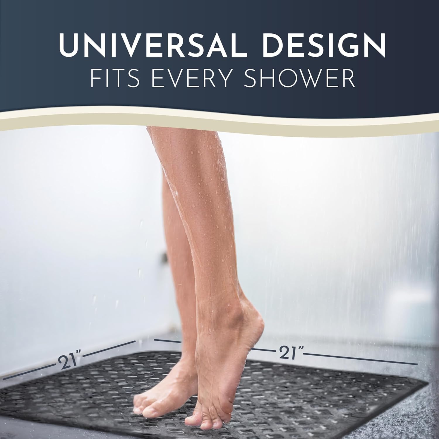 Homerella 1pc 34.5 x 15.5 inches Anti-Slip Bathtub Mat and 1pc 21 x 21 inches Non Slip Shower Mat, Machine Washable, INCL. Hooks for Hanging (Black)