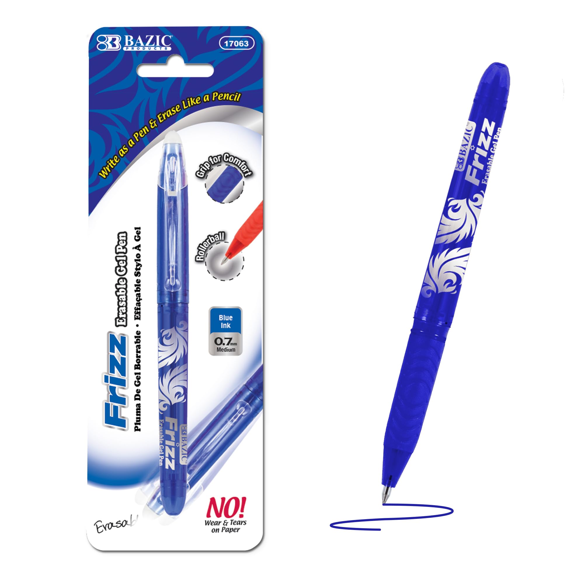 BAZIC Frizz Blue Erasable Gel Pen w Grip