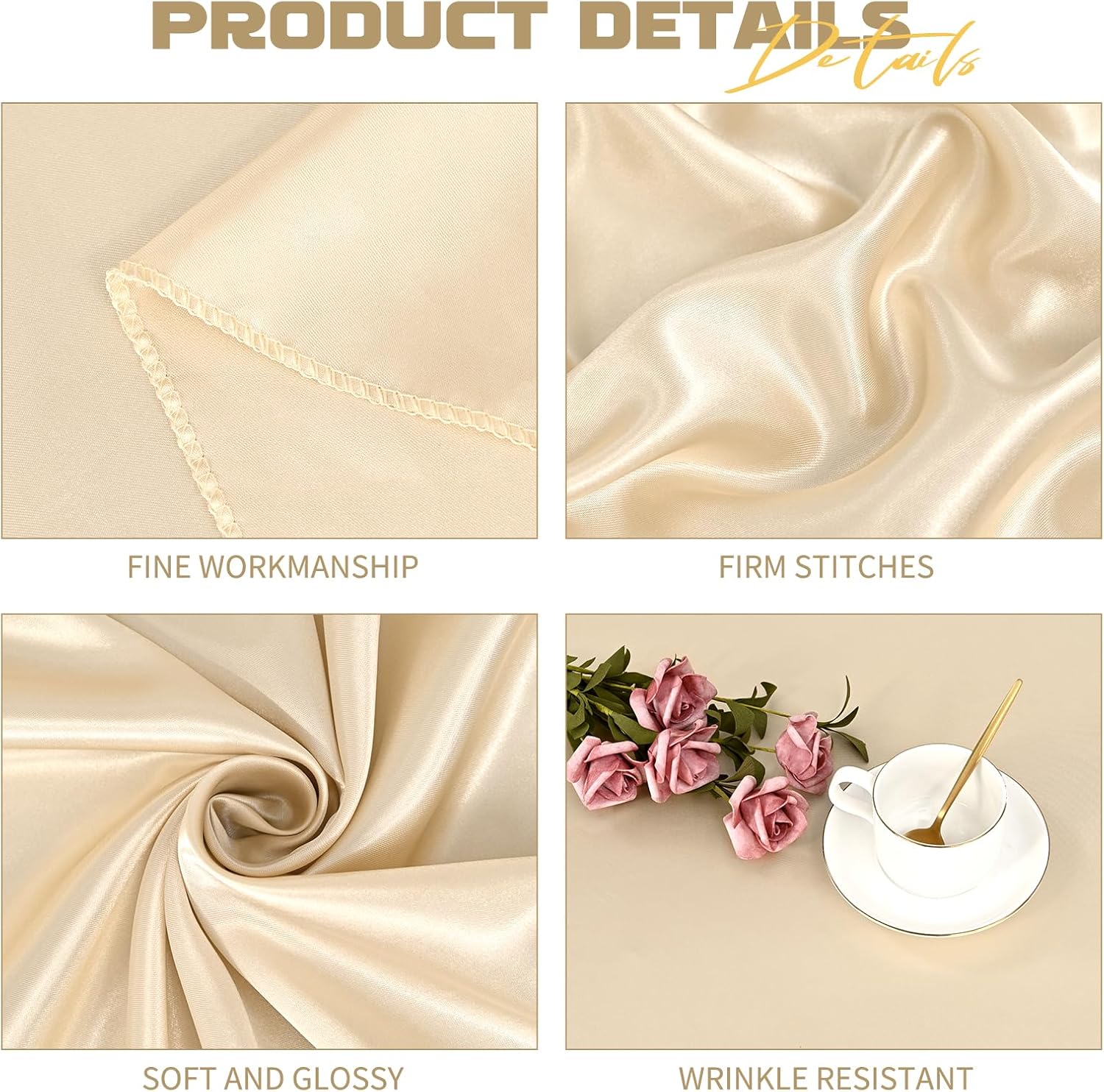 12 Pack Champagne Round Tablecloth, 120 Inch Satin Fabric Table Cloth for Round Table, Wrinkle Resistant Washable Table Cover Bright Silk Table Clothes for Wedding Party Dining Table Banquet