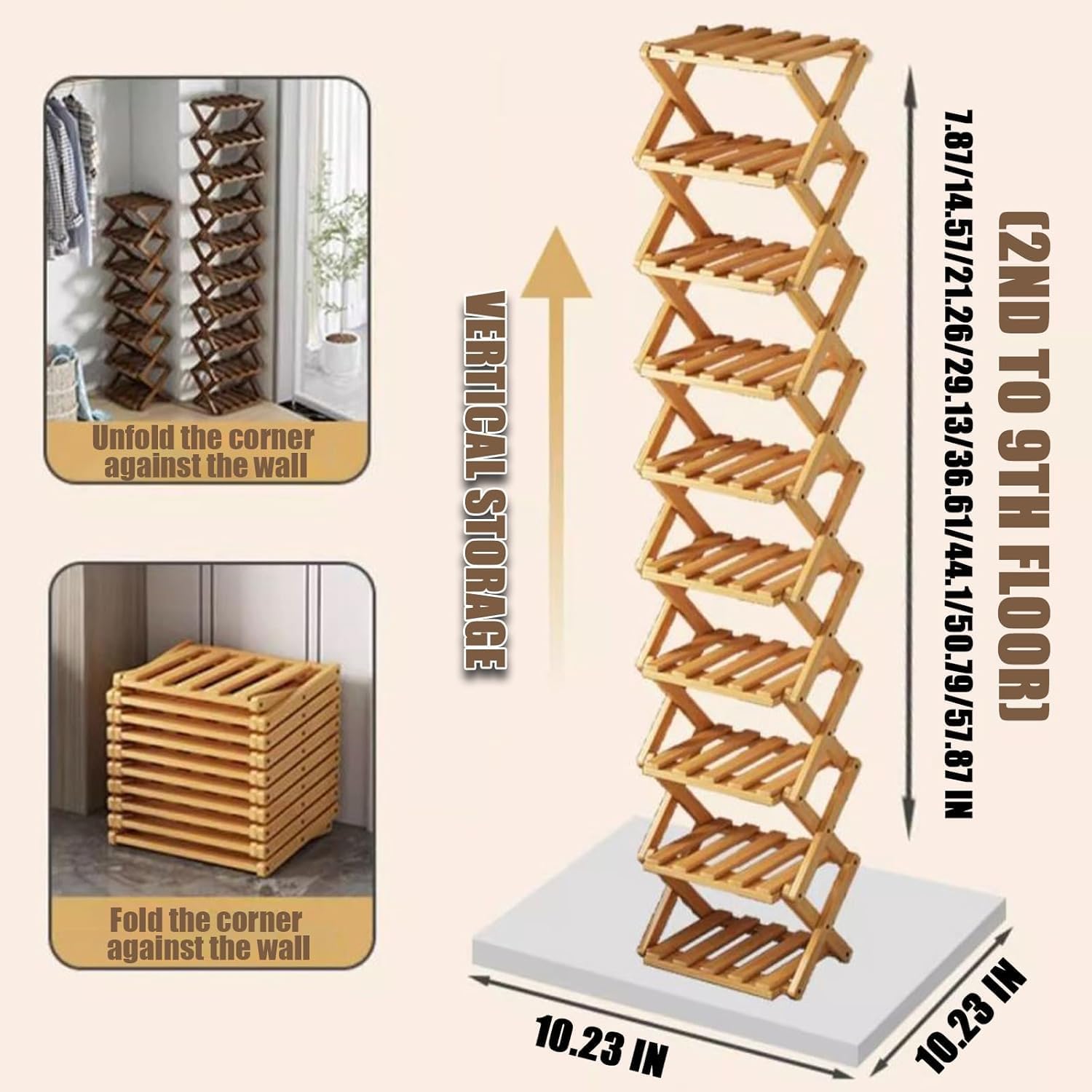 The 6-Tier No-Assembly Bamboo Rack, Bamboo Shoe Storage Rack, Vertical Shoe Organizer for Small Spaces, Rock-Solid Stability, No Assembly Narrow Shoe Shelf for Entryway Closet Dorm (Brown, 6 Tier)