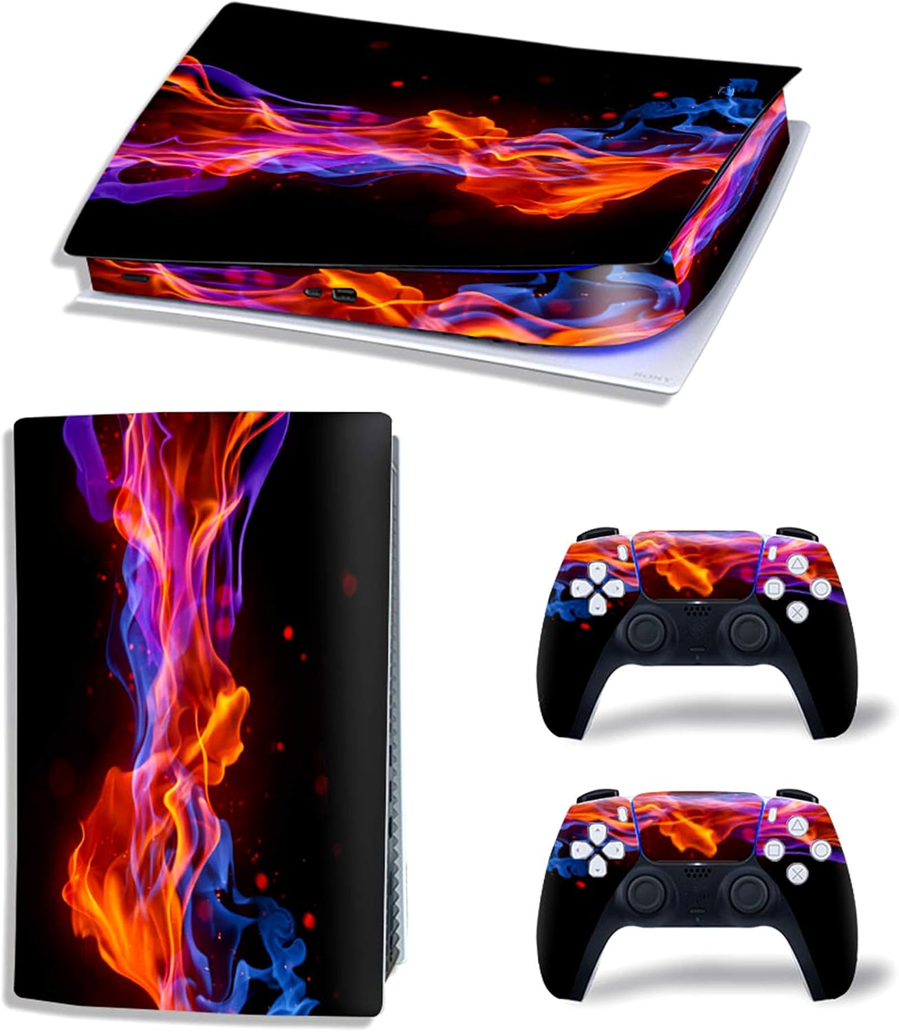 Ps5 Stickers Full Body Vinyl Skin Decal Cover for PlayStation 5 Digital Edition Console Controllers (Digital Edition, Yellow Blue fire)