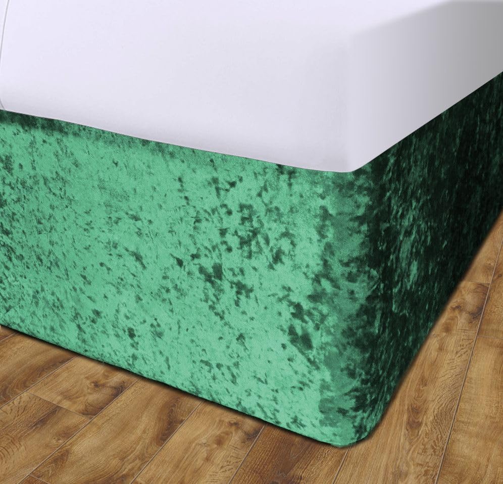John Aird Crushed Velvet Elasticated Divan Bed Valance (Emerald Green, King) โ image 1