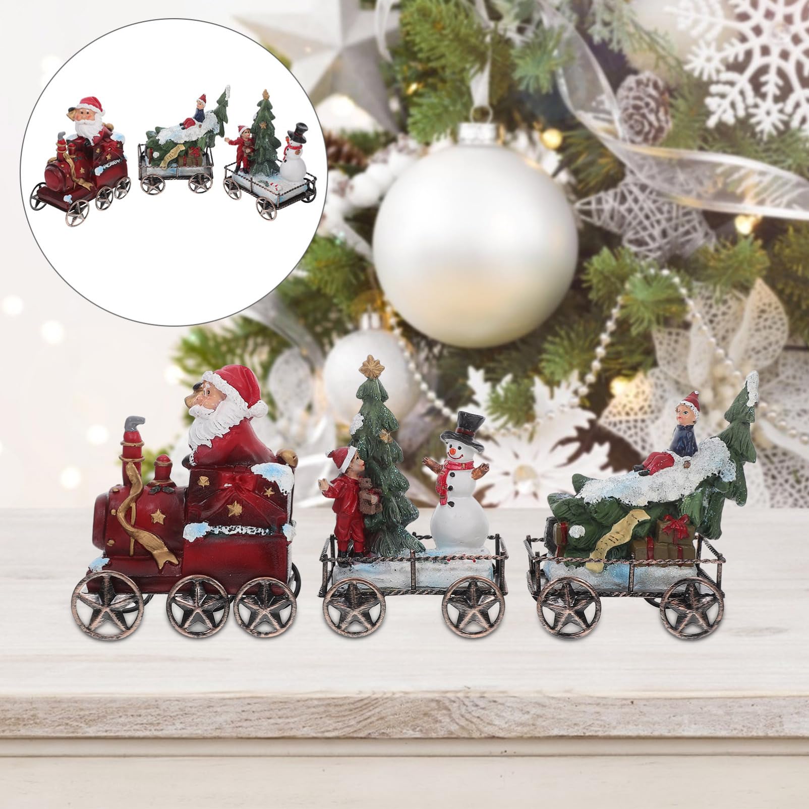 3piezas Decoraciones Navideñas Juego De Trenes De Resina para Escritorio Adorno De Tren Navideño Decoración Festiva De Mesa para Fiestas Navideñas