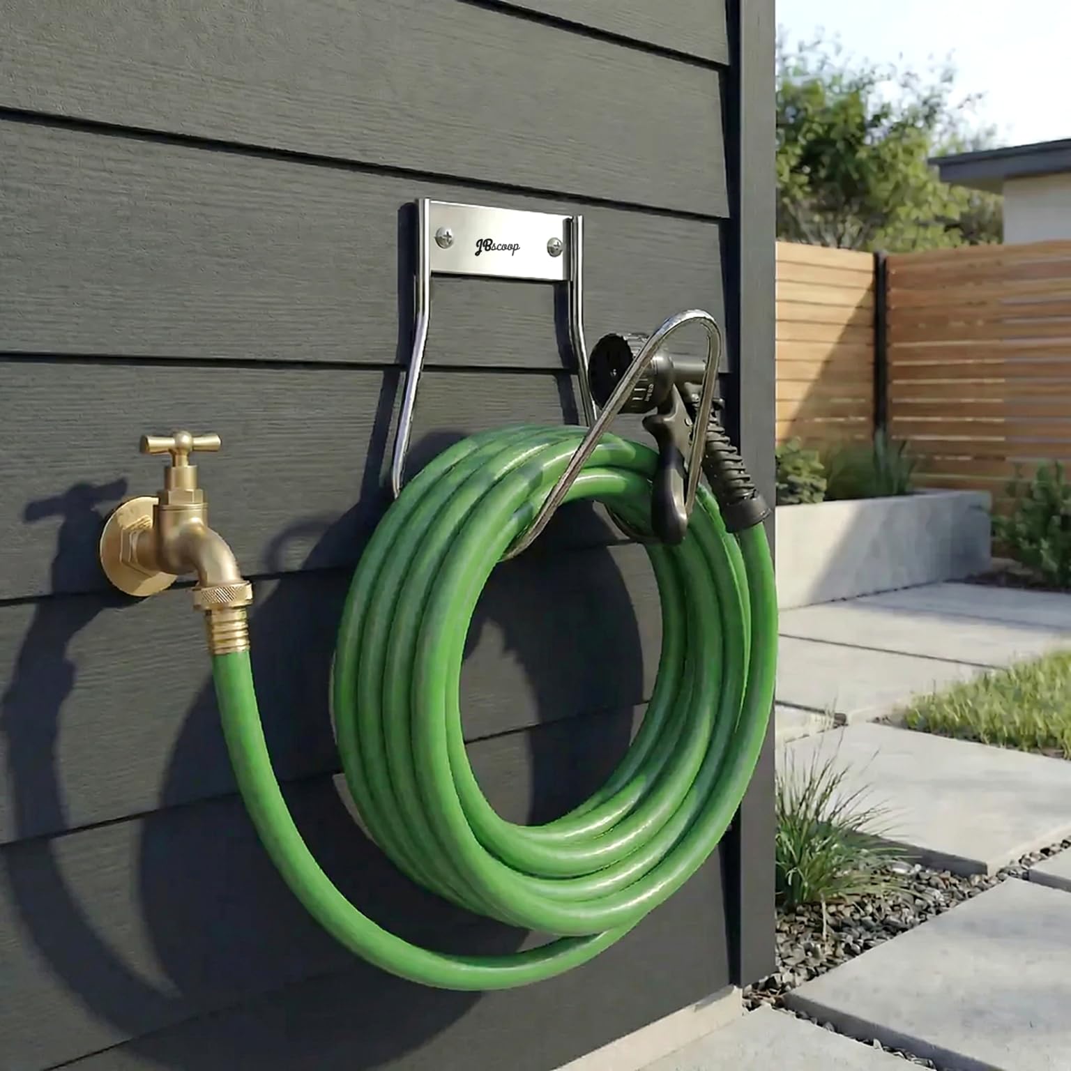 JBscoop Soporte de manguera de jardín de acero inoxidable pequeño para montaje en pared, ideal para agua, aire, manguera hidráulica, cuerdas, cables de extensión, resistente y a prueba de óxido, juego