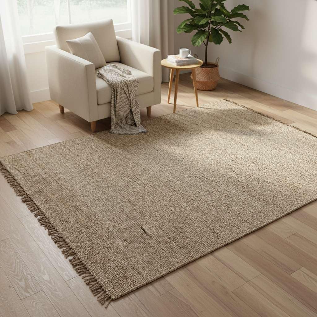 8x8 Feet Hemp & Recycled Area Rug – Eco-Friendly Hand-Woven Natural Fiber Carpet, Sustainable Textured Jute-Style Runner for Hallway, Bedroom & Office – Durable & Low-Profile (Beige/Tan)