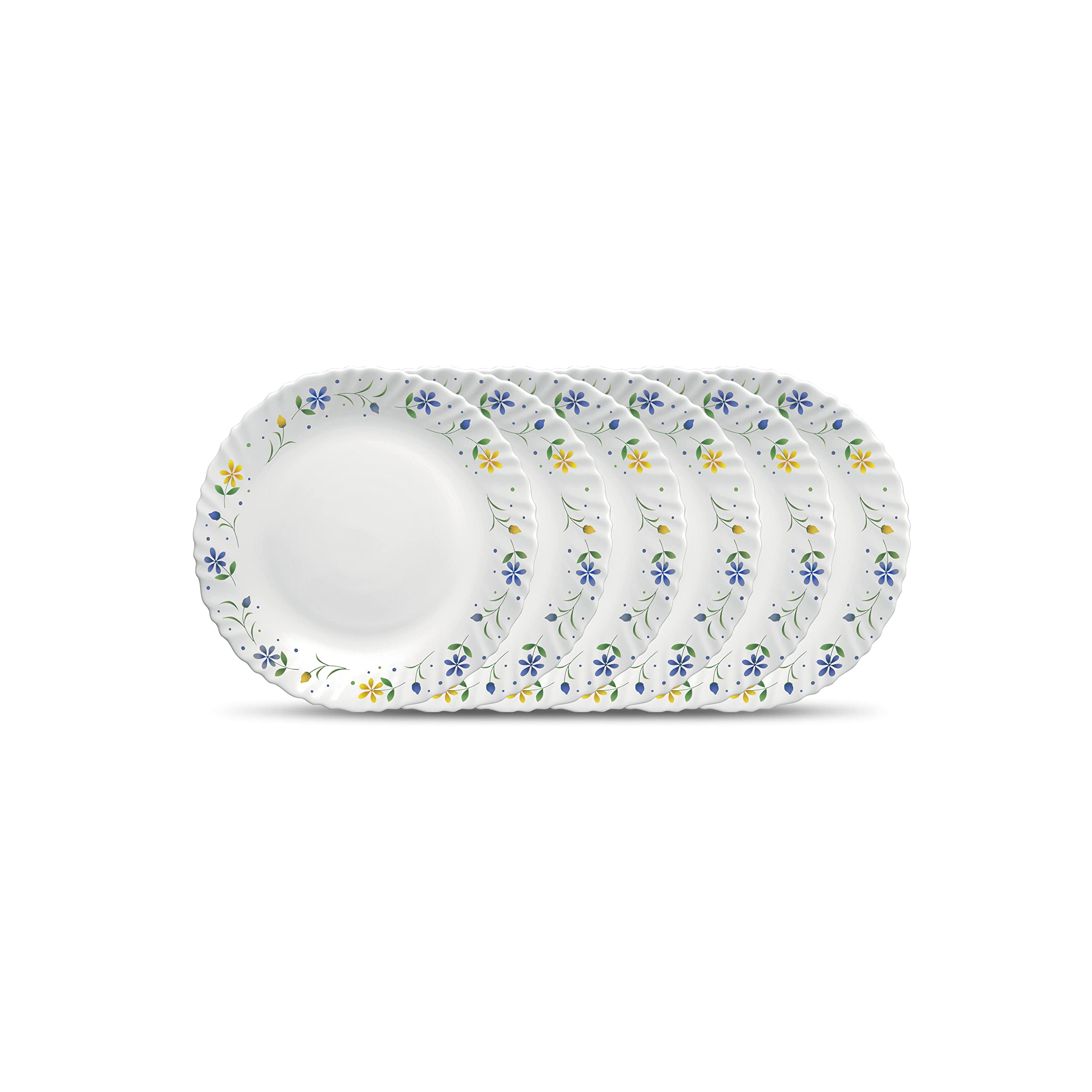 Diva Classique Collection Opal Glass Crockery | Quarter Plate Set of 6 | Twilight Bouquet Design | for Snacking & Gifting | Microwave Safe | 100% Vegetarian | Extra Strong | Light & White