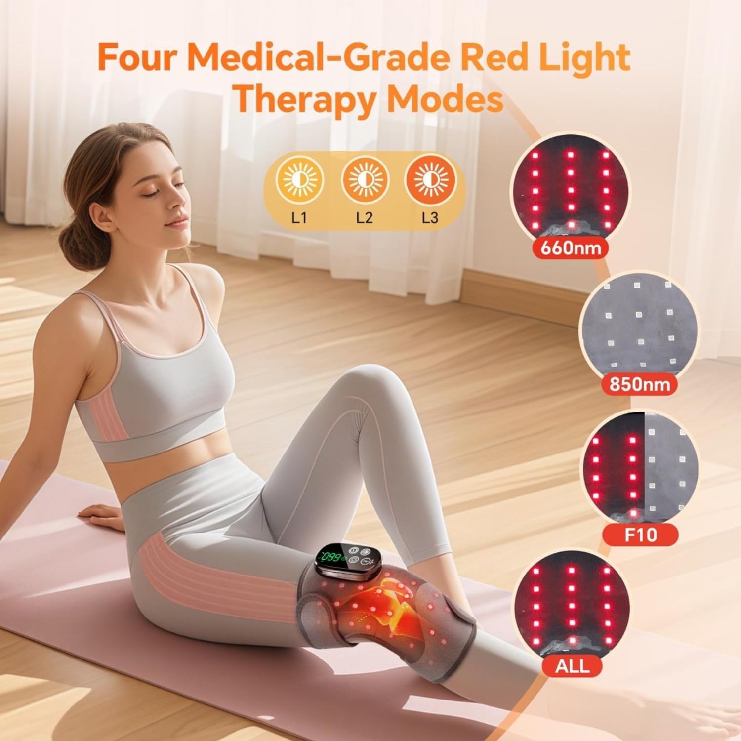 Red Light Therapy Knee Massager with Heat & Vibration - 3-in-1 Infrared Heated Knee Brace for Pain Relief - Adjustable Heating Knee Pad & Wrap for Elbow & Shoulder - Rechargeable for Men & Women