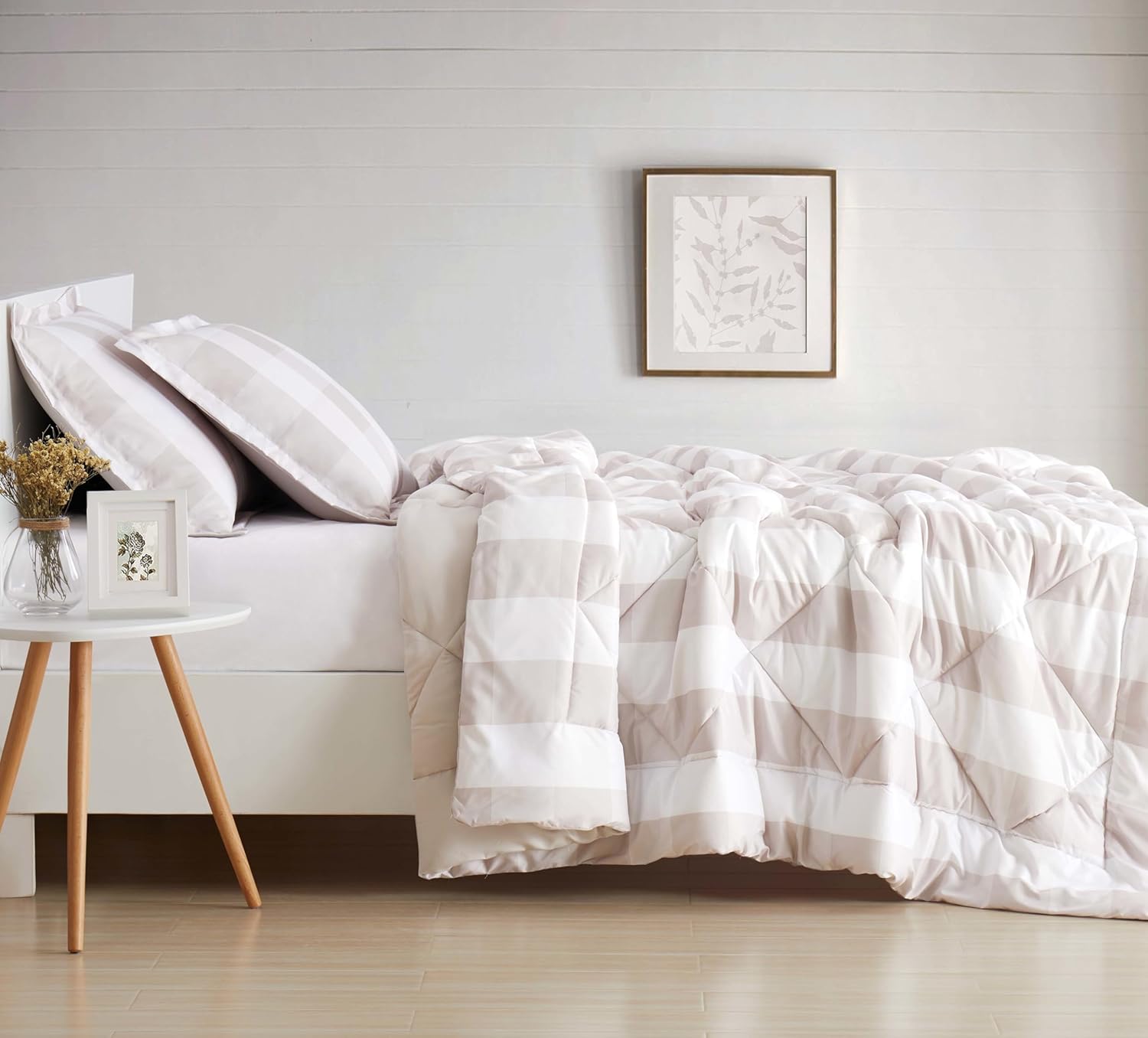 TRULY SOFT Everyday Buffalo Plaid Khaki Polyester 3-Piece Full/Queen Comforter Set, Plaid Themed, for Men and Women, Oeko-TEX Certified Confidence