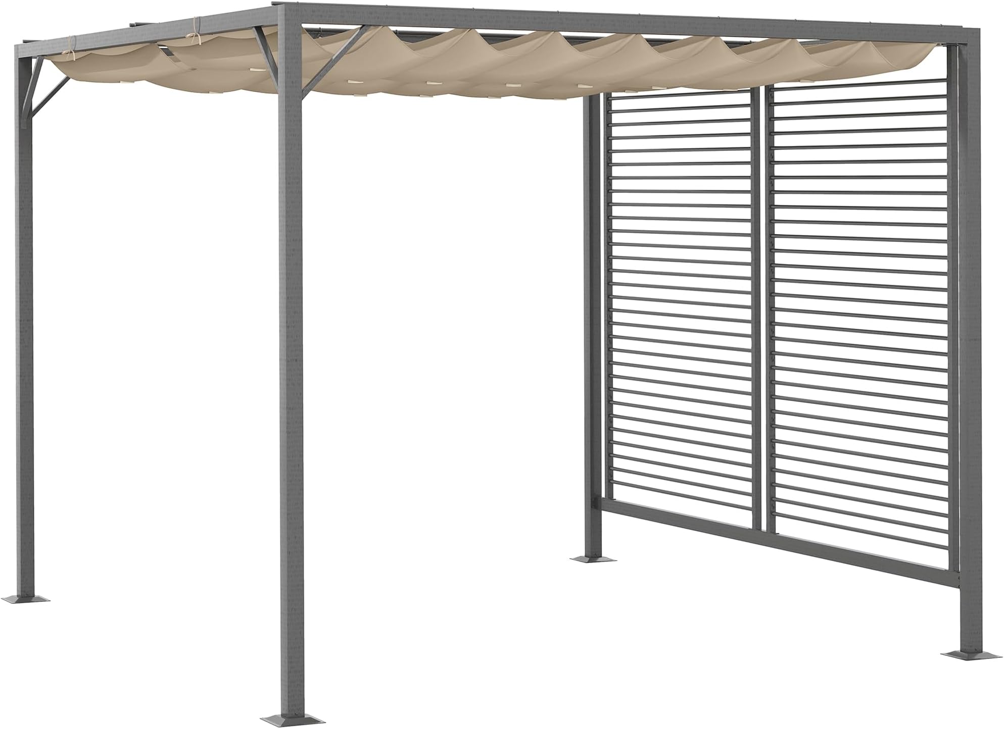 Outsunny 2.8 x 3(m) Metal Outdoor Pergola with Retractable Roof, Outdoor Gazebo Canopy Shelter with Grommet Holes for Garden, Patio, Lawn, Beige