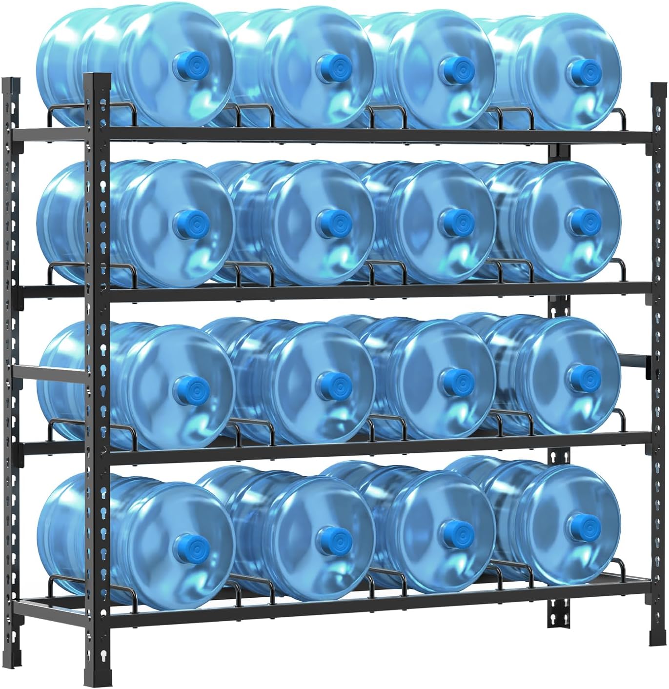 4-Tier Water Jug Rack – 10-Min Quick Assembly 5 Gallon Bottle Holder, Screw-Free Snap Together, 16-Bottle 720 lbs Capacity, Heavy Duty Steel with Tools Included, Black