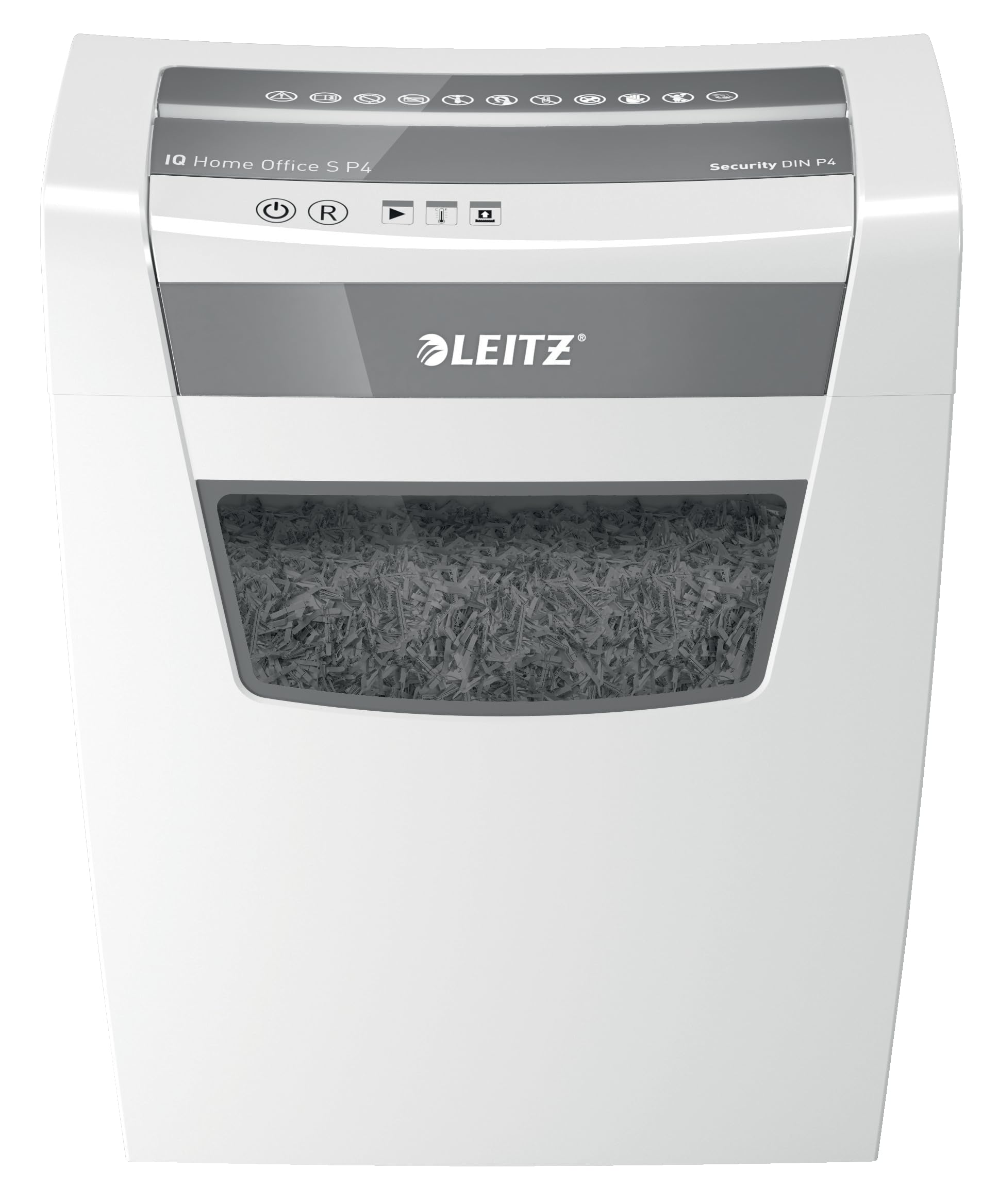 Leitz IQ Home Office S niszczarka dokumentów, pojemność 9-8 arkuszy (70-80 g/m²), cięcie cząstek, poziom bezpieczeństwa P4, pojemnik na odpady 15 l, rozdrabniacz, biała, 80360000