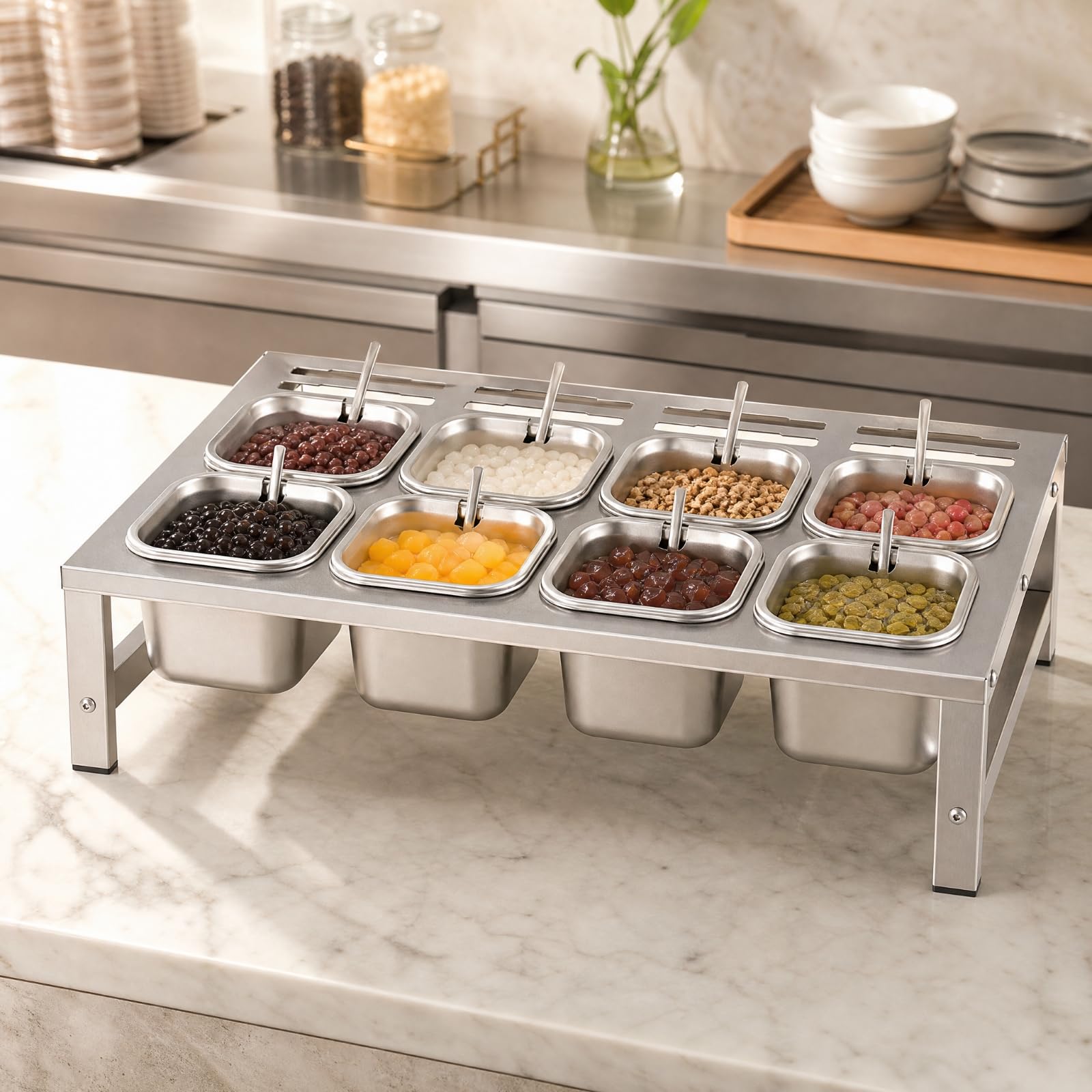 Rack Condimentos Acero Inoxidable Autoportante Organizador Encimera con Recipientes Multifuncional para Restaurantes, Cocineros Caseros, 6 Rejillas