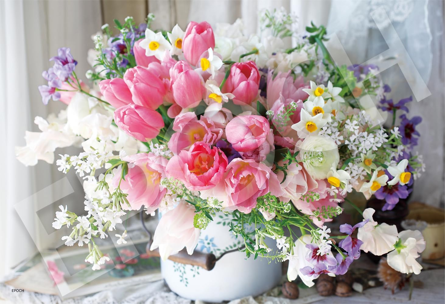 EPOCH 28-053s 300 Piece Jigsaw Puzzle, Flower/Garden, Relaxing Pink, 10.2 x 15.0 inches (26 x 38 cm), Comes with Glue, Spatula, Includes Number Number Cards