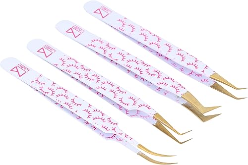 Miniatura 5 de M LASH - Pinzas para extensión de pestañas (juego de 4), pinzas profesionales y de precisión para extensiones de pestañas, acero japonés, agarre de