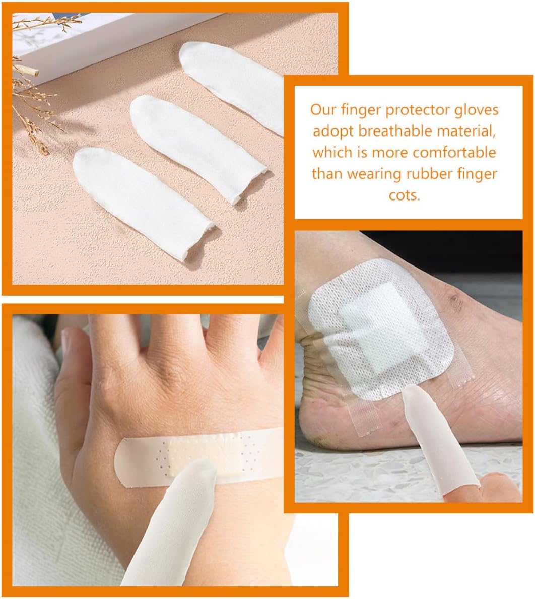 200pcs White Disposable Cotton Finger Cots Cut Resistant Fingertip Protective Sleeves Anti-Slip Sweatproof Dustproof for Sewing and Daily Use