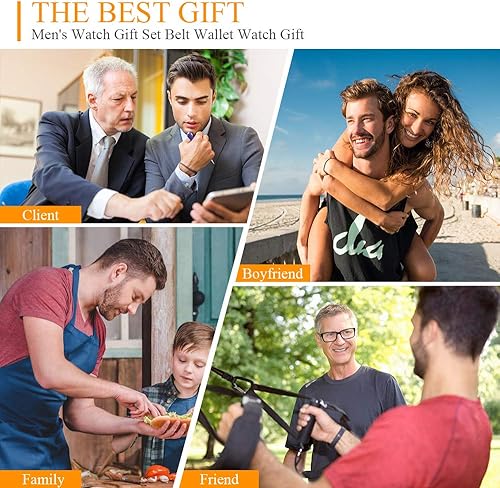 Miniatura 8 de Souarts Juego de relojes para hombre, regalos para hombres, reloj de regalo para hombre, regalos de cumpleaños, reloj de cuero artificial, reloj