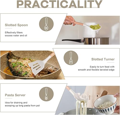 Miniatura 4 de P&P CHEF Juego de utensilios de cocina, 6 utensilios de cocina con mango de madera, espátula de silicona para utensilios de cocina antiadherentes,