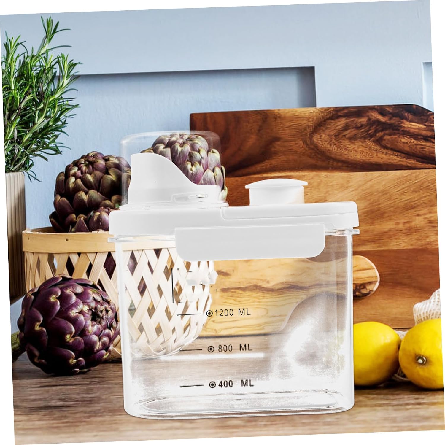 Garneck Airtight Rice Container with Lid 2.8l and White Food Storage Bucket with Scale Sealed Grain Storage Box for Pantry and Kitchen Organization