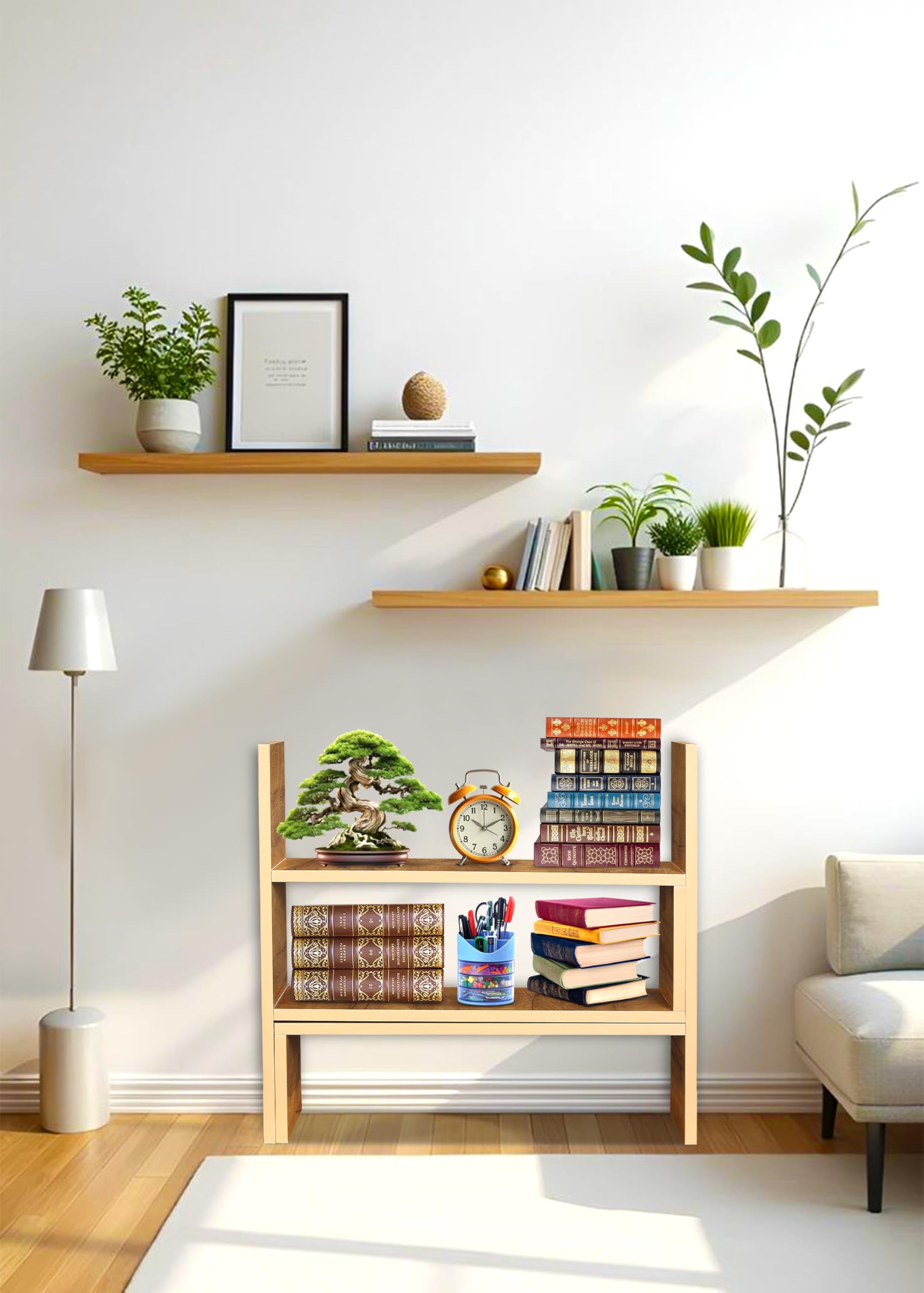 KVS Furniture Wooden Bookcase for Home Office and Library Engineering Wood Space Saving Bookrack Freestanding Books Holder Stylish Book Organizer (Square 3 Step) (Oak Yellow) DIY(Do-It-Yourself)-image-7
