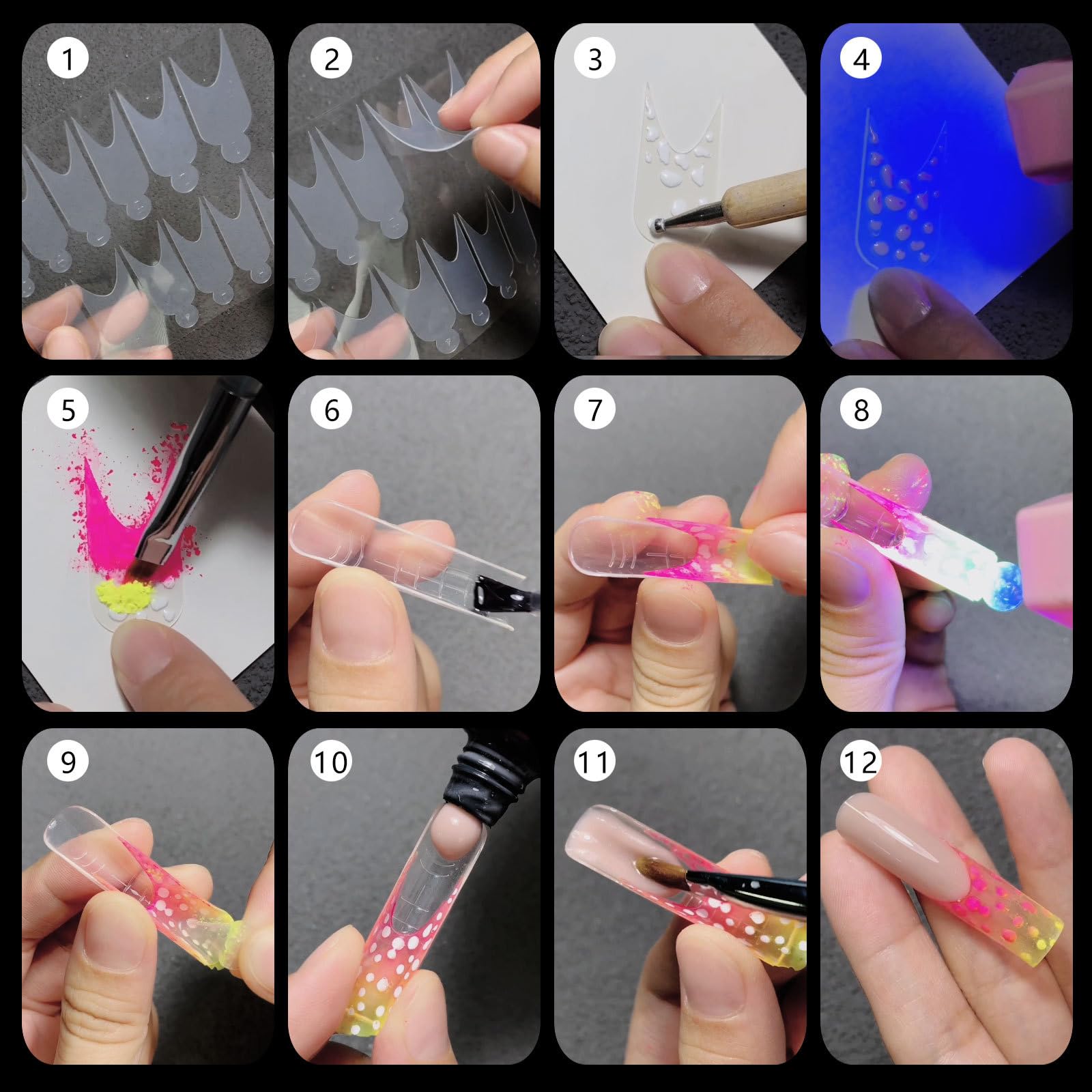 12Tip/Foglio Forma Adesivo Francese Unghie Finte Pieno Francese Linea Disegno Guida Adesivi Estensione Accessorio