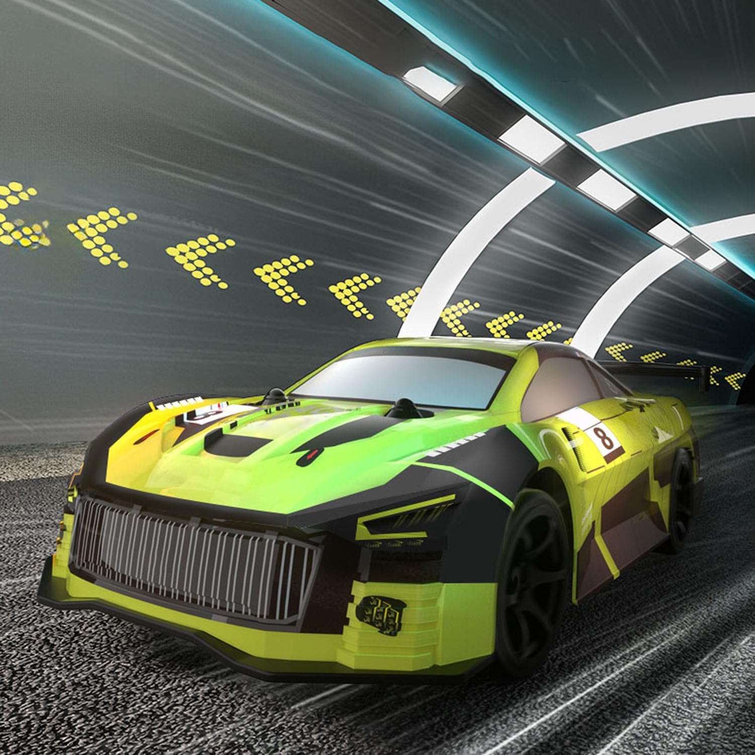 Plastic 1:18 RC Drifter Q165 Remote Control Four Wheel Drive Drift Car Racing Vehicle Dual Tire RTR Lights Transmitter Battery Hobby Grade Model for Adult Hobby(Green)