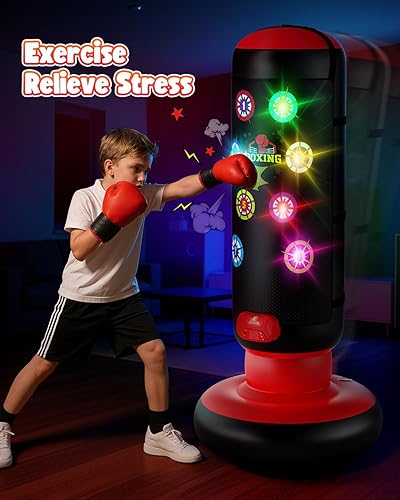 Miniatura 4 de HopeRock Punching Bag for Kids, Boxing Set with Scoring, Light, Music, 4 Game Modes, Inflatable Boxing Bag with Gloves, Birthday Gifts Toys for