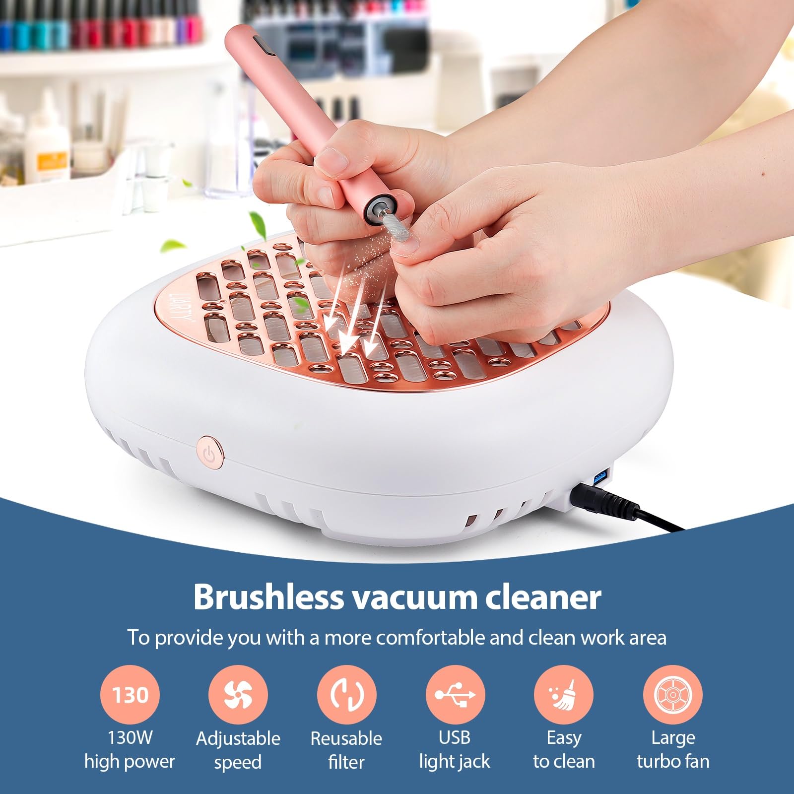 130W Nail Dust Collector – Powerful Suction With Reusable Filter And Disposable Filters, Low Noise (<65 DB), Adjustable Speed, For Salon And Home Nail Art Use