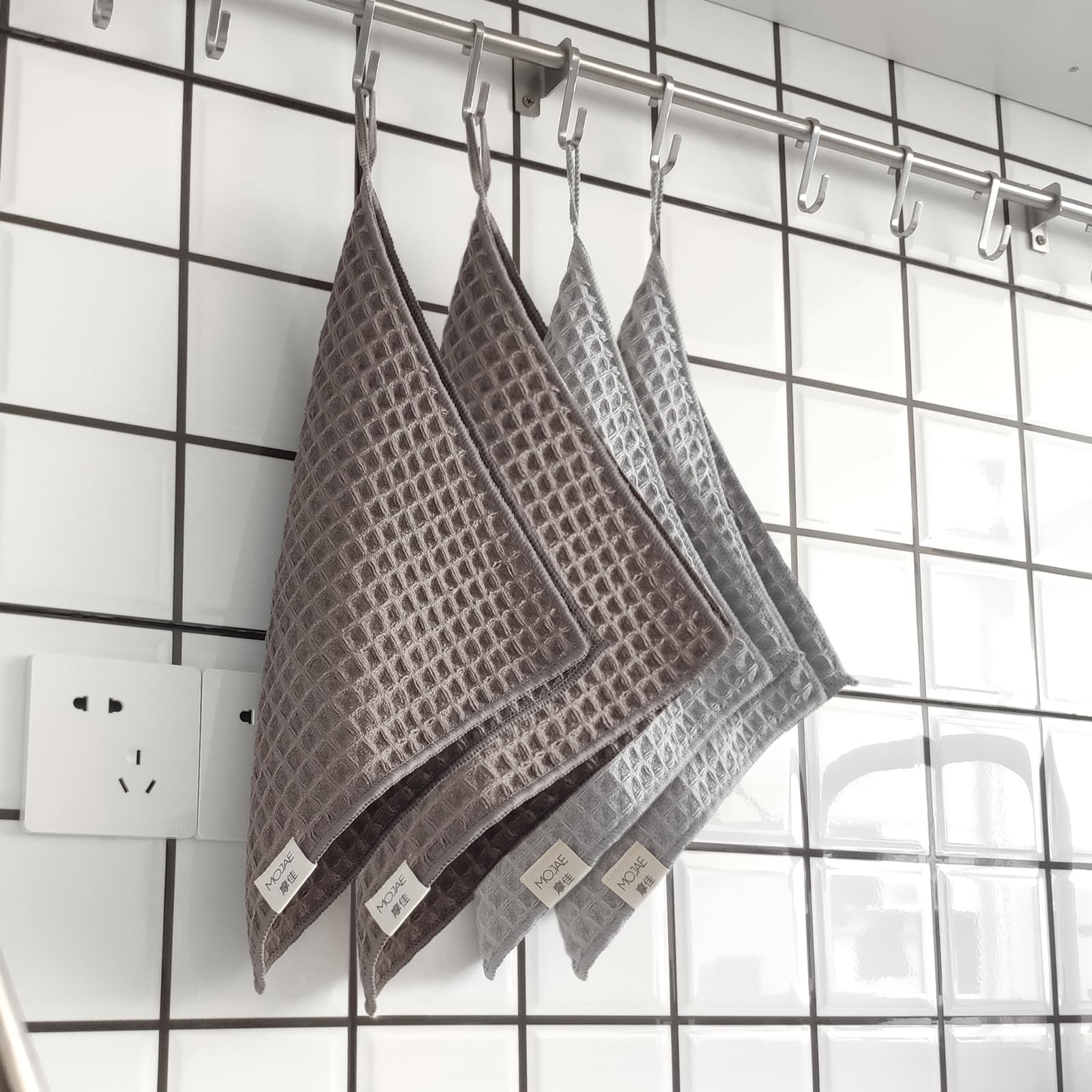 MOJAE Barista Towels 4 Pack - Espresso Machine Cloth Set- Waffle Weave Kitchen Dish Cloths - Coffee Accessories for Barista to Clean Steam Wand Coffee or Espresso Machine(12''x12'')