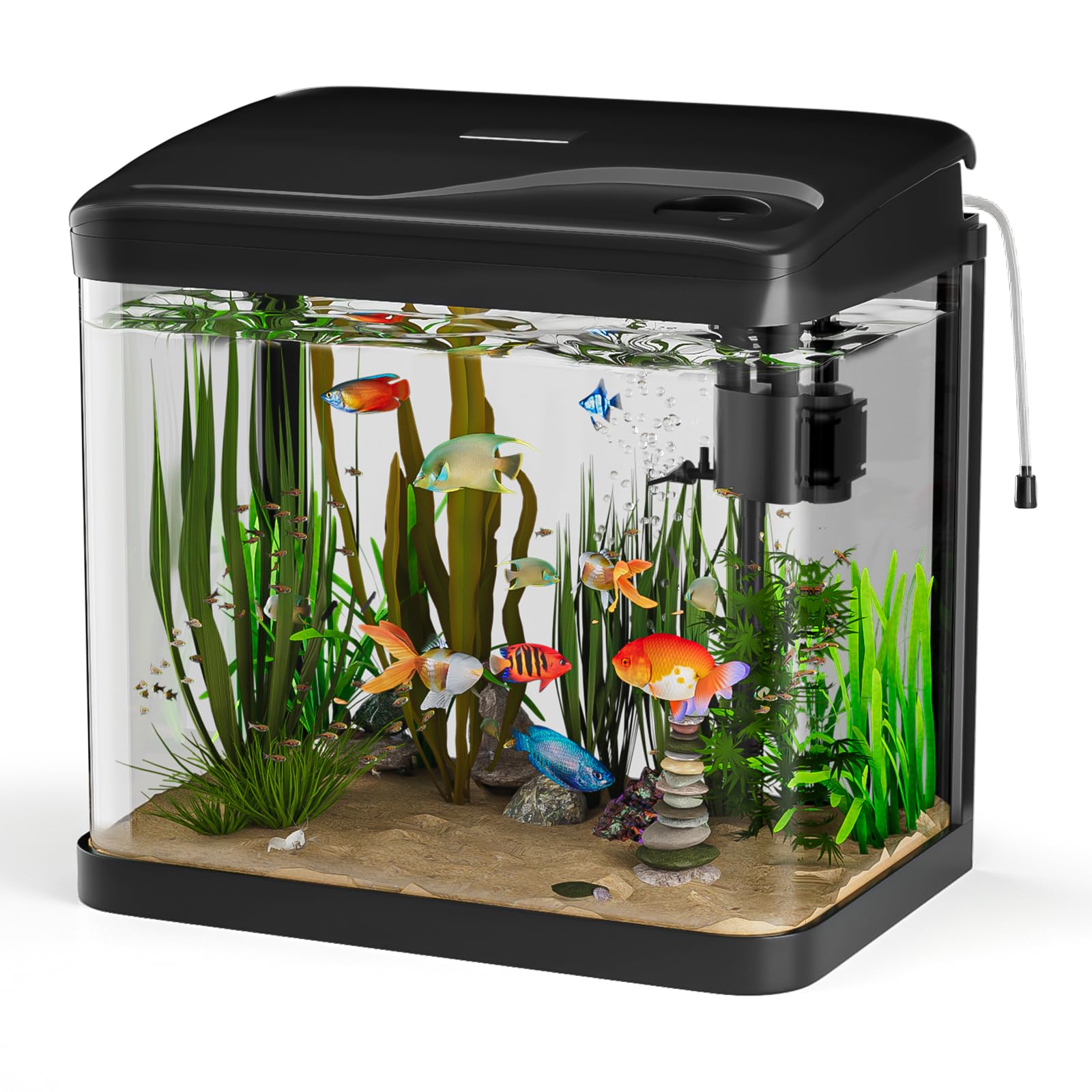 15L Acuario de Cristal Acuarios y Peceras Completas,con Sistema de Filtrado Integrado e Iluminación LED,Acuarios de Iniciación, Negro