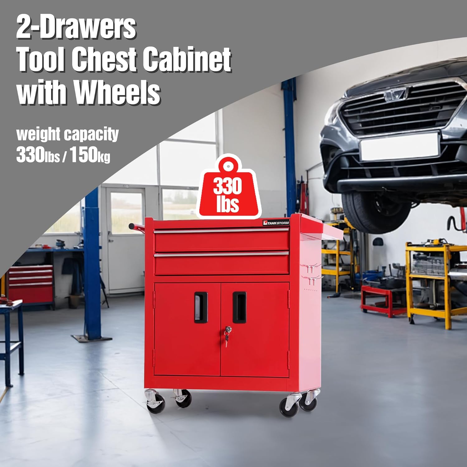 Tool Chest Heavy Duty Cart Steel Rolling Tool Box with Lockable Doors (TZ12 Red)