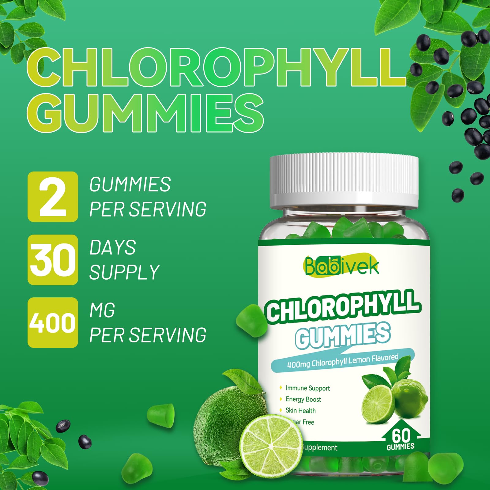 Sugar Free Chlorophyll Gummies 400mg, 60 Count, Non-GMO, Vegan — Amazon image 6