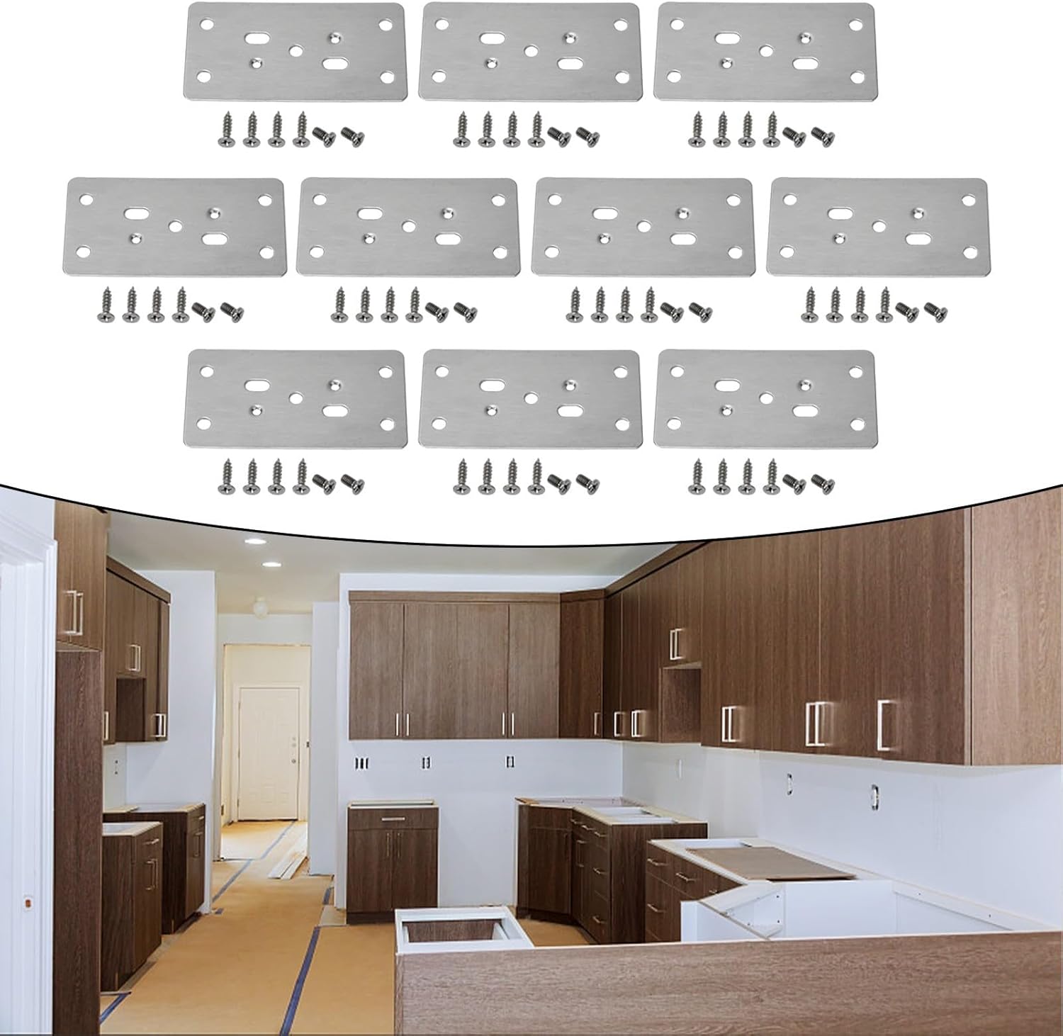 Cabinet Hinge Repair Kit with Mounting Screws Door and Side Panel Fix, Steel Hinge Reinforcement Bracket, 1/4/10 pcs
