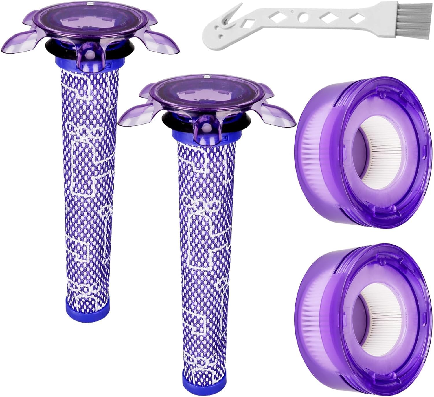 5 Pcs Upgraded V8 Vacuum Filter Replacement Kit Compatible with Dyson V8 New Version SV25 / Dyson V7 New Model SV37 Cordless Vacuum, 2 Pre-Filters + 2 Post-Filters + 1 Brush, Replace Part #965661-05