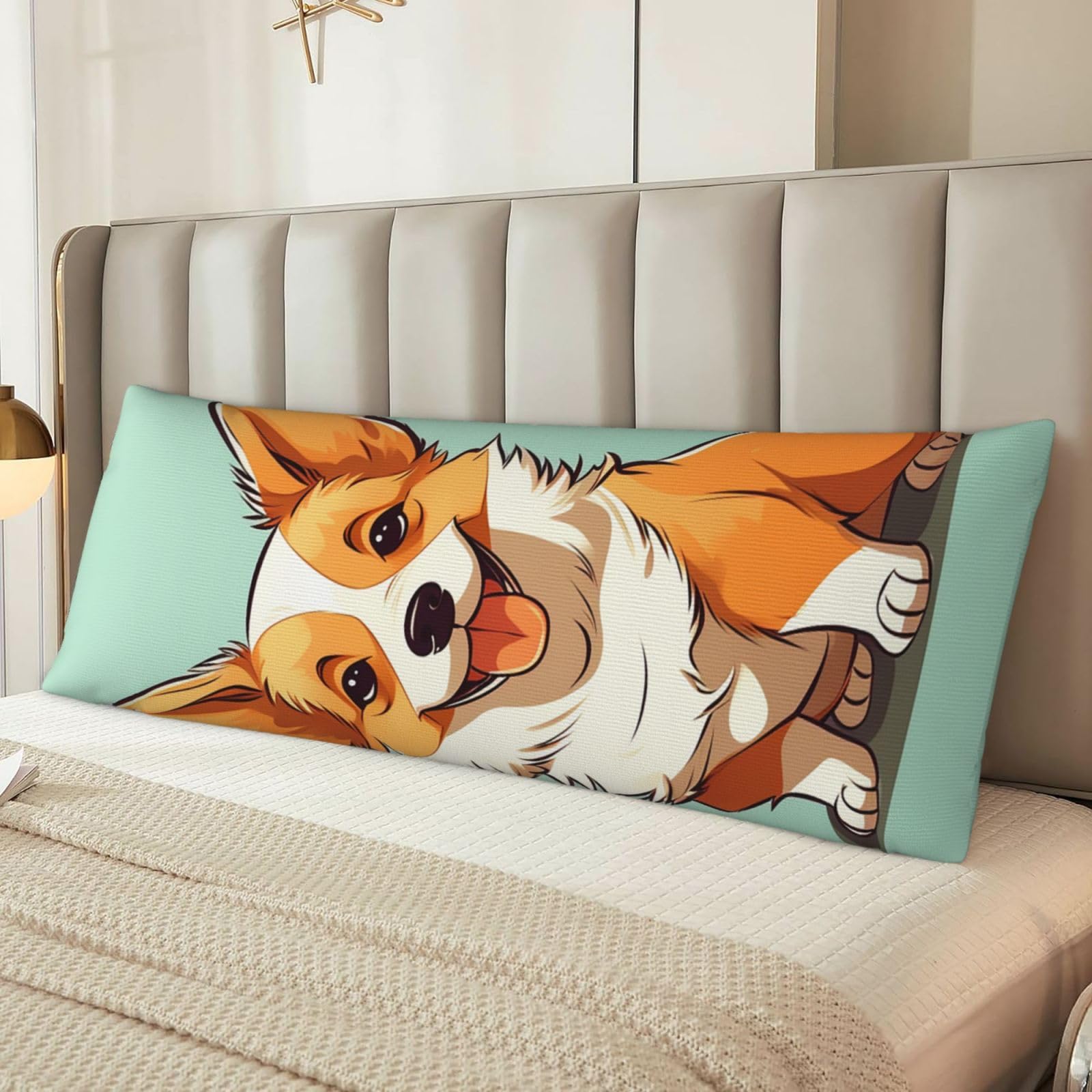Corgi Cute Dog Body Pillow Case Cover, Microfiber Long Pillow Cases, Ultra Soft and Cozy Plush Body Pillowcase Decorative Long Bed Pillow Cover for Sleeping 20x54 Inches