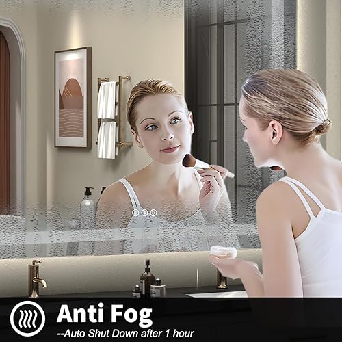 Miniatura 4 de Espejo LED grande de 66 x 40 pulgadas para baño, espejo de tocador iluminado para pared, regulable, antivaho, a prueba de roturas, certificado ETL