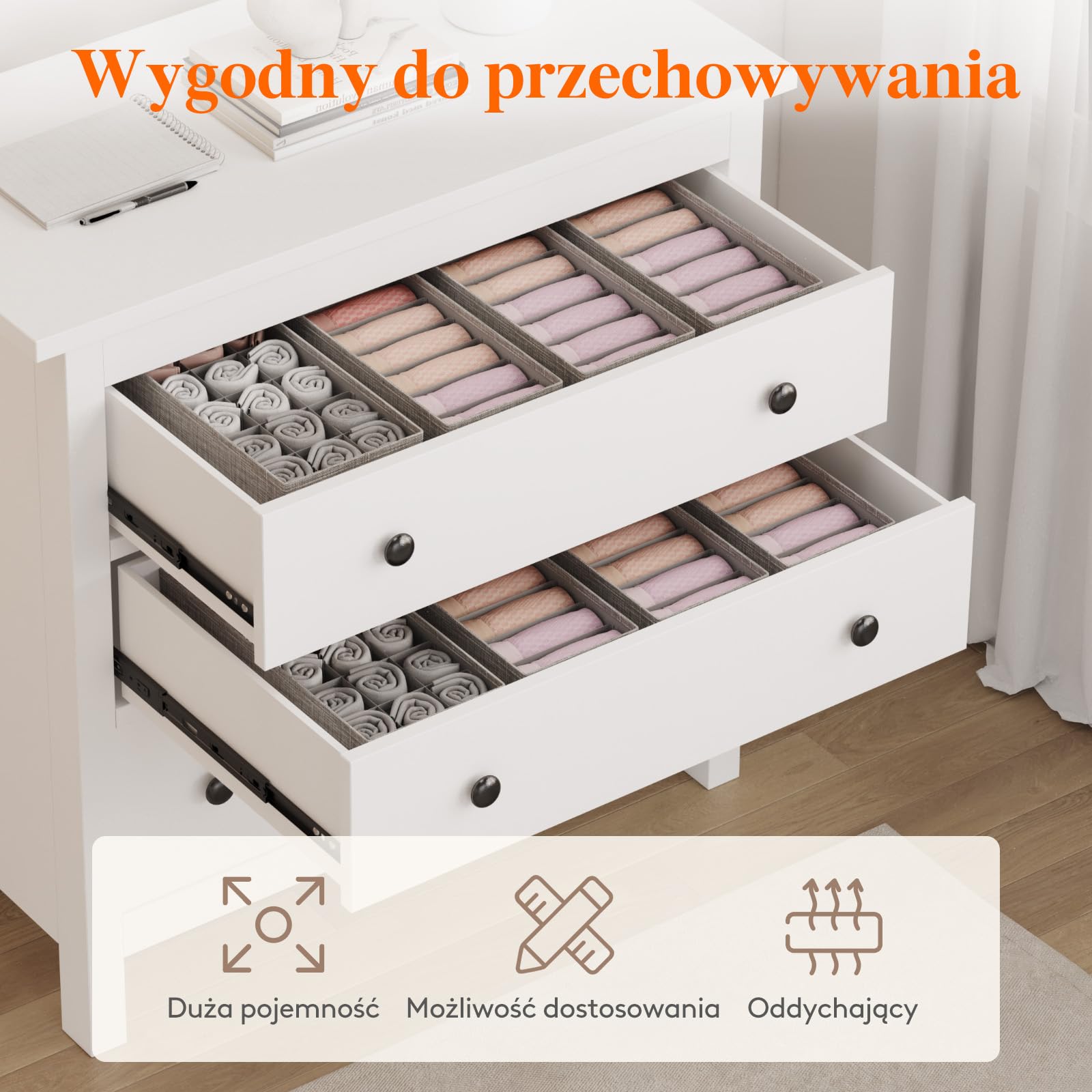 Lifewit Zestaw 3 organizerów do szuflad, Organizer do garderoby, Organizer do szafy, Przewijak, Szuflady, Krawaty, Ubrania dziecięce, Skarpetki, Bielizna