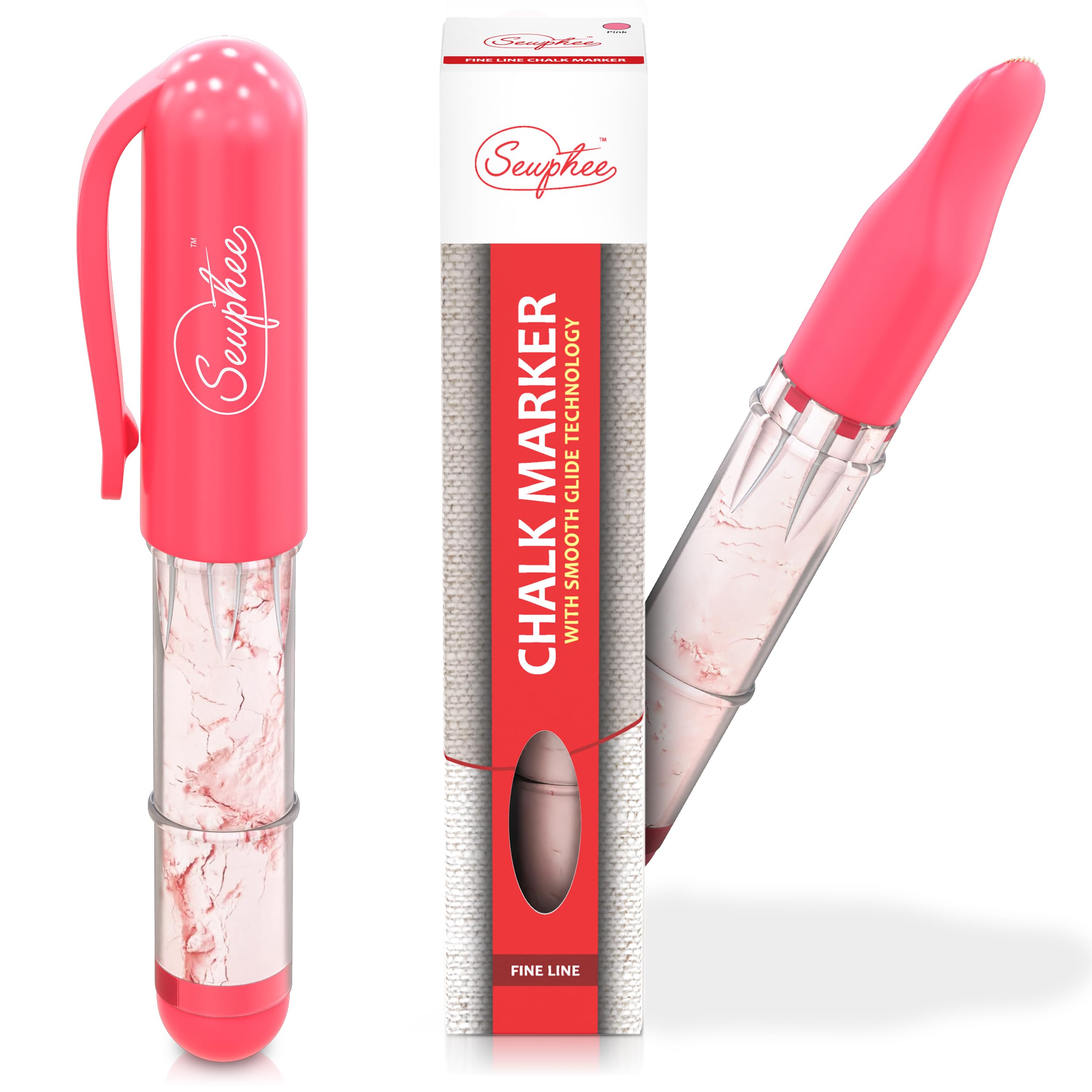 Sewphee Washable Fabric Markers for Sewing – Pink Sewing Chalk Marker for Detailed Markup – Ergonomic Tailors Chalk Fabric Markers – Sewing Supplies and Accessories (1pc)