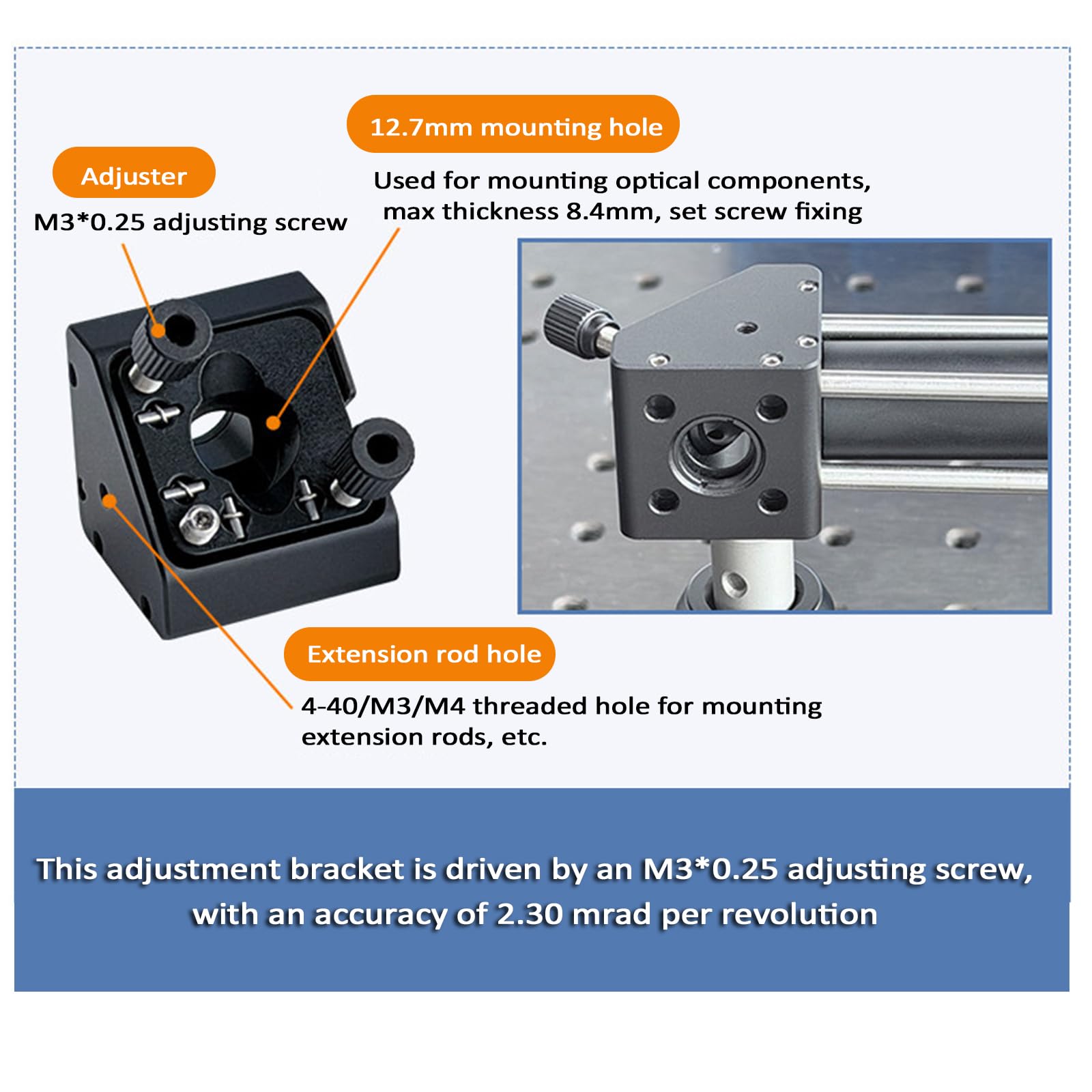 Support de miroir réglable, cadre de conversion de chemin de lumière à angle droit de 16 mm, élément optique en aluminium pour une utilisation en laboratoire, idéal pour les expériences scientifiques