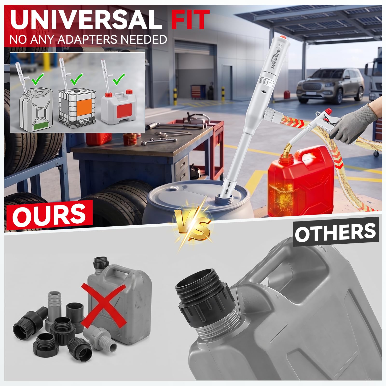 Pompa Elettrica per Carburante con Ugello manuale,12 L/Min | 3,2 GPM,ADoppia Alimentazione USB-C/AA,Ingresso Olio da 28 mm,Cavo di ricarica USB,Pieghevole,Tubo da 130 cm,Regolazione