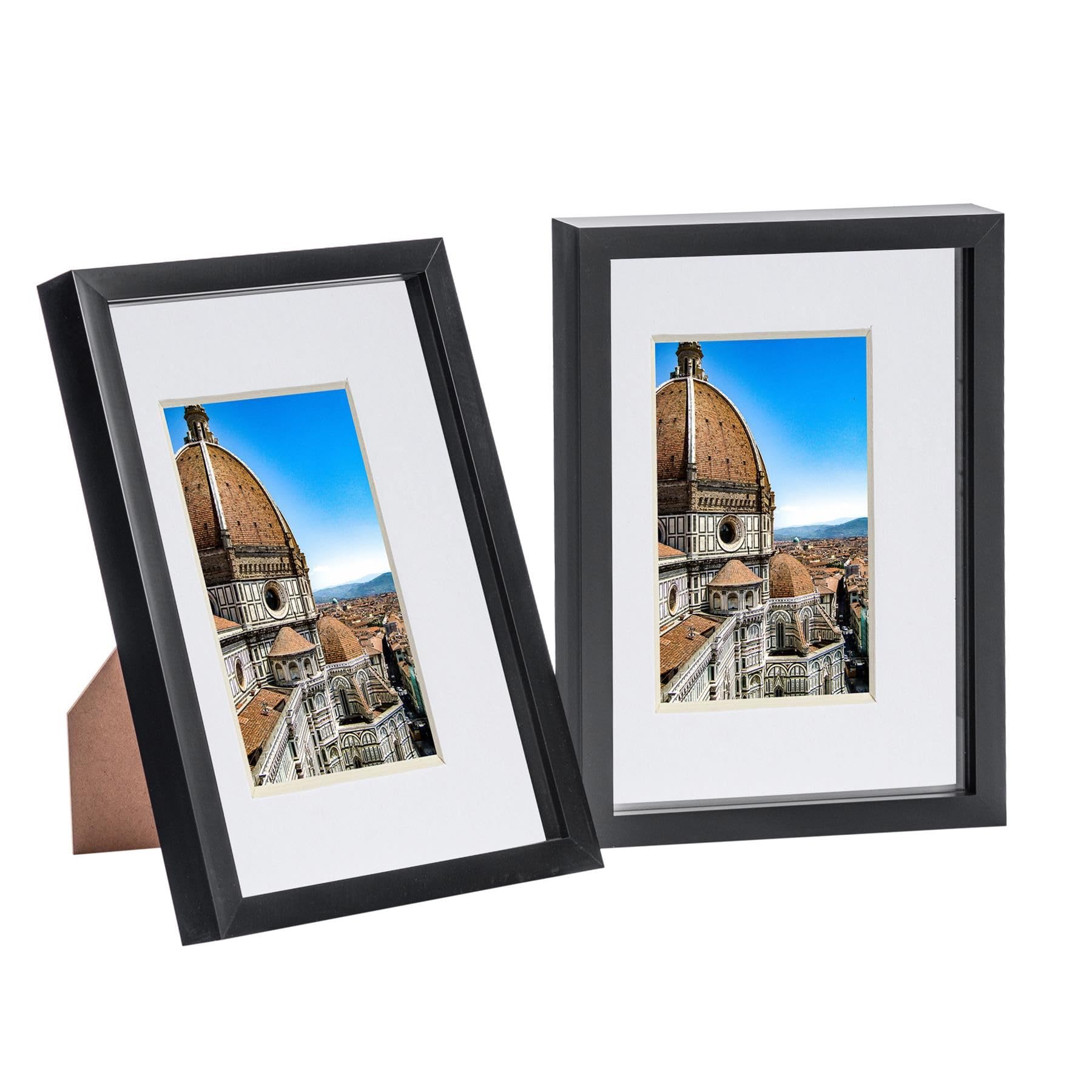 Nicola Spring 3D Shadow Box Frames - A4 Frame (20x30cm) - A5 Mount (14x21cm) - Pack of 2 - Black 3D Photo Box Picture Portrait Display Case Wedding Crafts