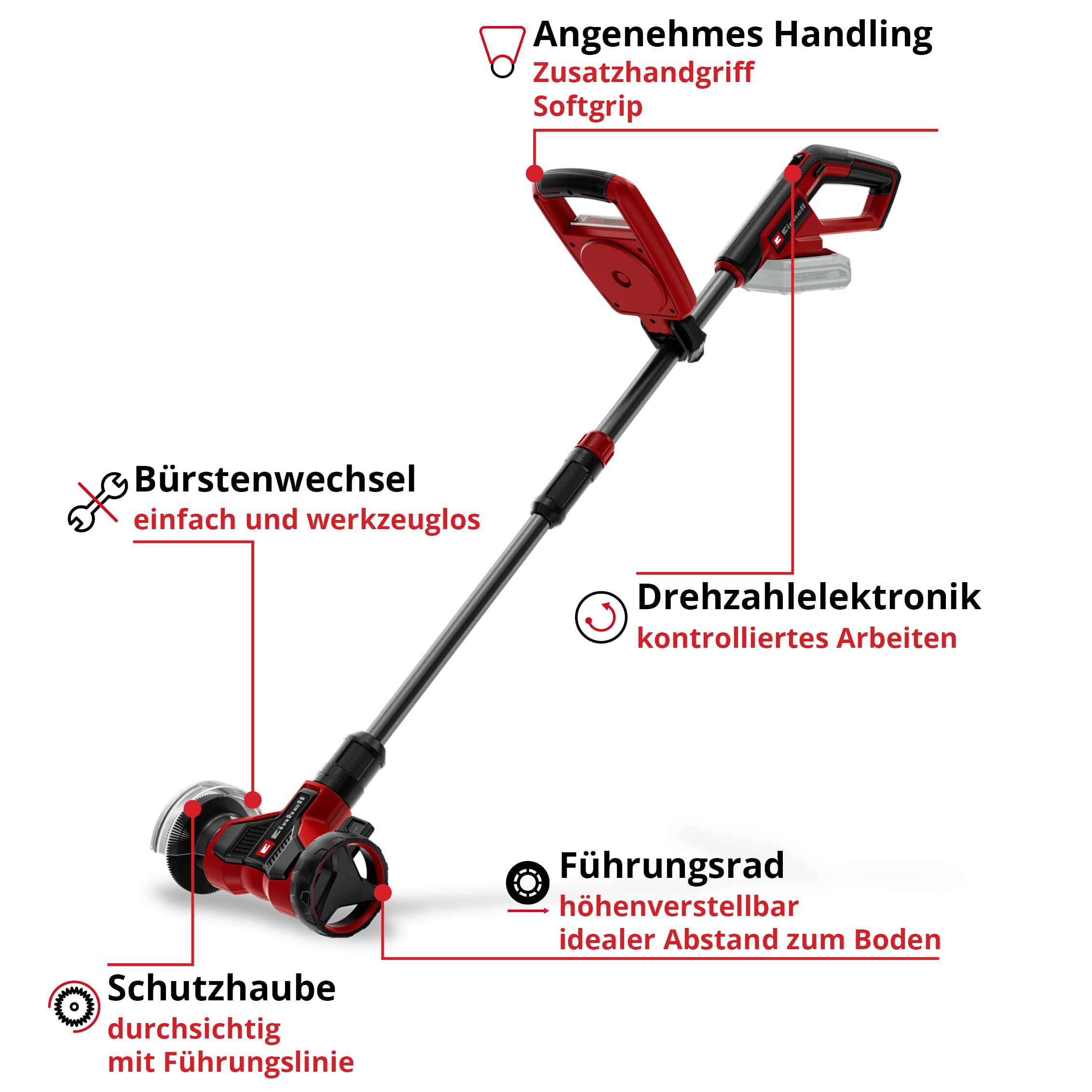 Einhell Akku-Fugenreiniger GE-CC 18/110 Li E-Solo Power X-Change (18 V, Führungsholm teleskopierbar, Zusatzhandgriff, Führungsrad verstellbar, inkl. 2x Bürsten, ohne Akku)