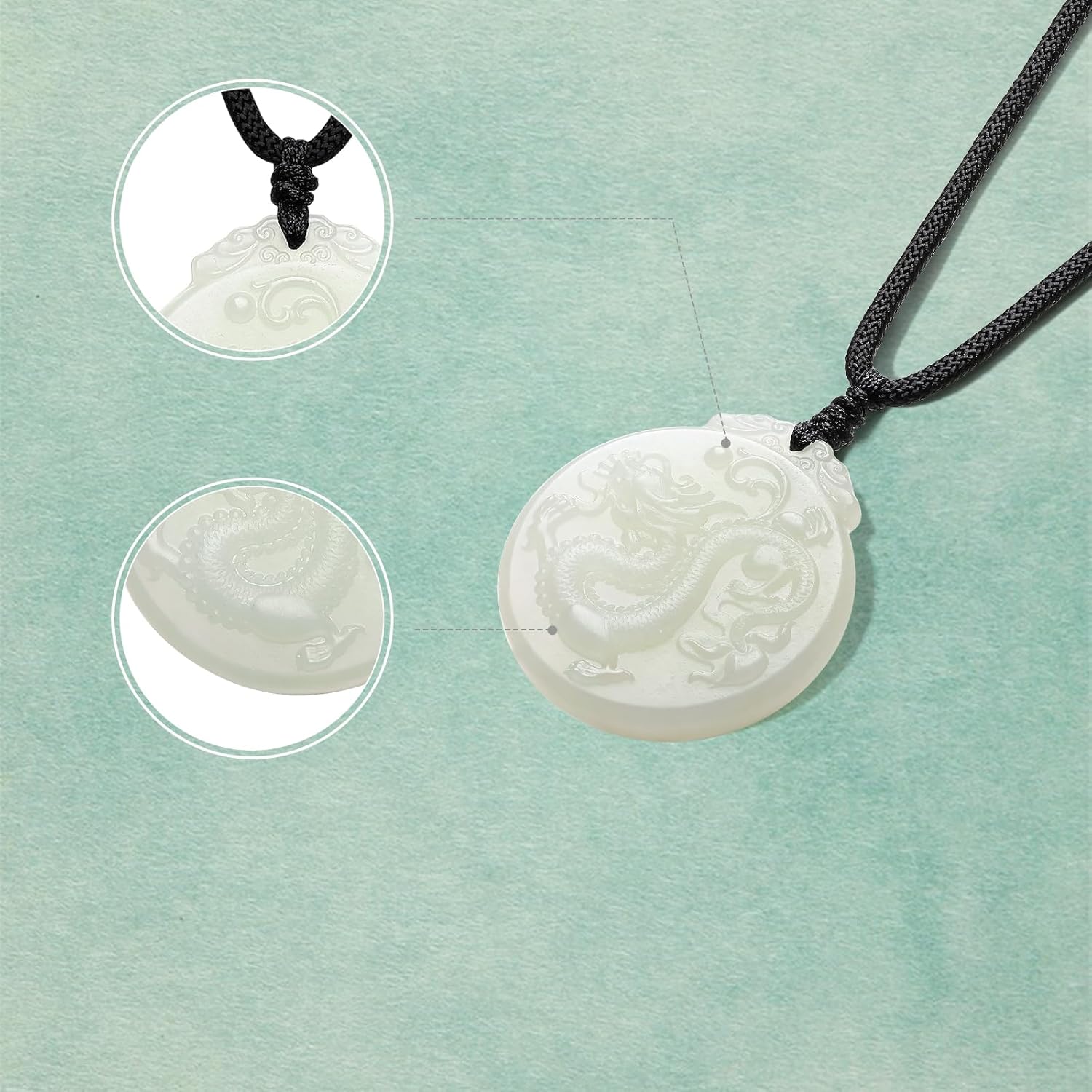 Jade Necklace Dragon Pendant White Healing Stone Necklaces Good Luck Chain Lucky Animal Charm Adjustable Choker Fortune Jewelry Hetian Jadeite Pendants Fashion Cool Charms Feng Shu...