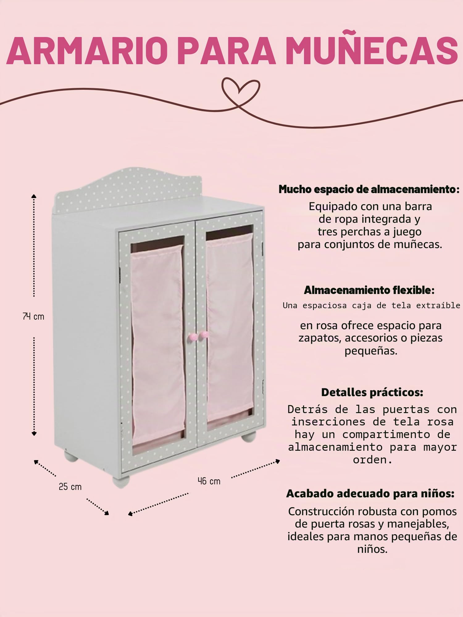 Bayer Chic 2000 524-91 Armario para muñecas, Muebles de muñecas, Armario para muñecas, Gris Puntos Grey, Gris