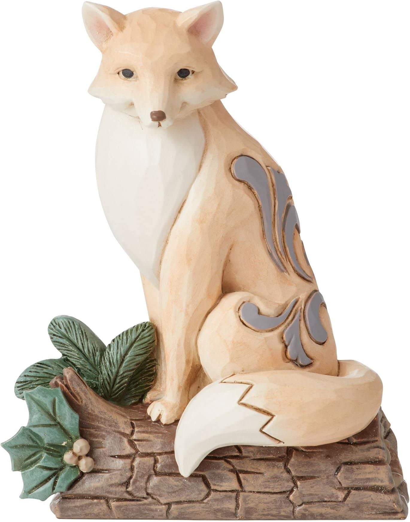 Enesco Jim Shore Heartwood Creek White Woodland Fox Sitting on Birch Log Figurine, 4 Inch, Multicolor