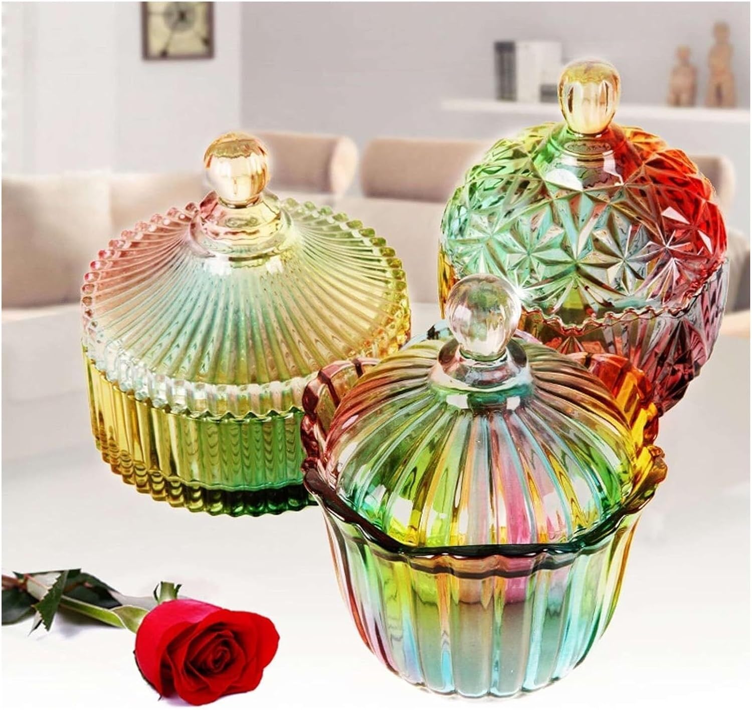 Sugar bowl,Sugar bowl,Crystal Glass Candy Jars with Lids, Sugar Bowl with Lid, Sweet Bowl, for Party Wedding, Fruit, SnacksSingle(Mongolia dazzle.)