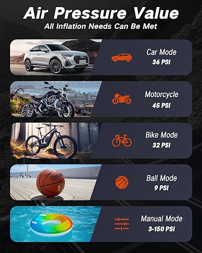 Miniatura 4 de Hajomel Compresor de aire portátil para neumáticos, bomba de inflado inteligente 4 veces con medidor de presión digital, bomba eléctrica de