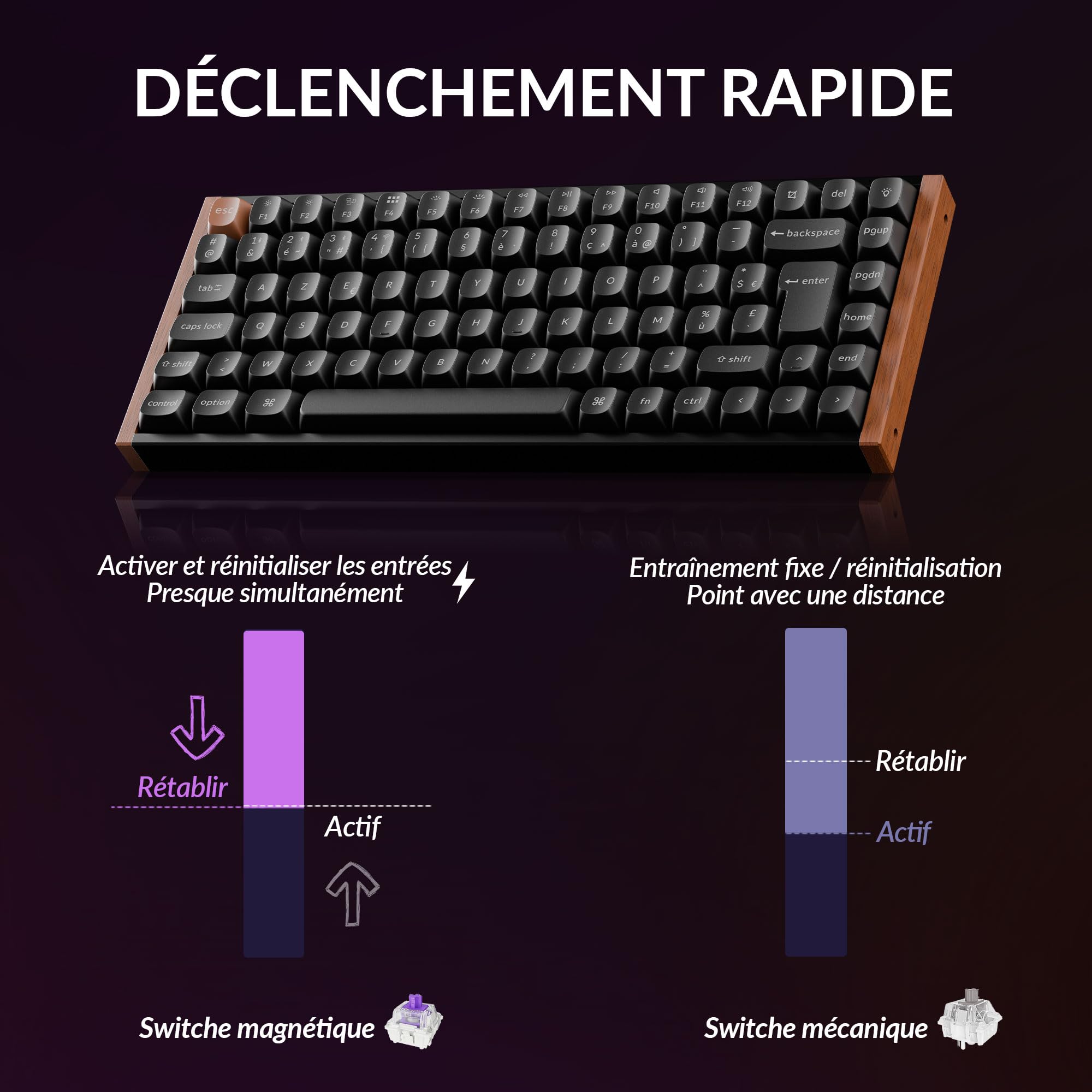 Keychron K2 HE Clavier sans Fil 2,4 GHz, 75% Clavier Gamer AZERTY Français, RGB, Hot-Swap, QMK/Via, Interrupteurs Magnétique Gateron À Double Rail Nebula pour Mac/Windows, Édition spéciale - Noir
